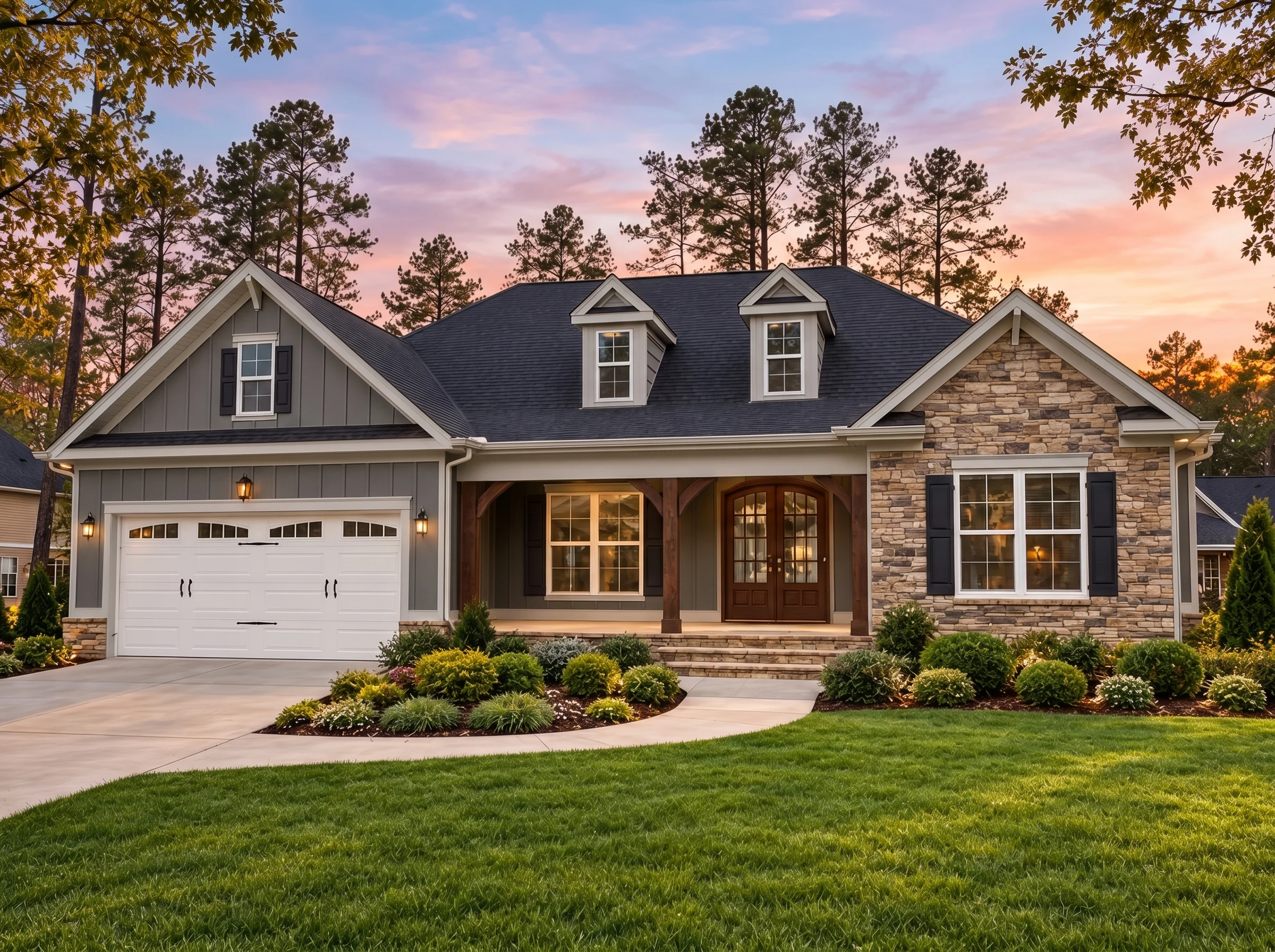 Plan  14-1301 – The Sport |  Traditional Colonial – 3-Bed, 2-Bath, 2,614 SF - Warm Charcoal, AI-generated exterior concept