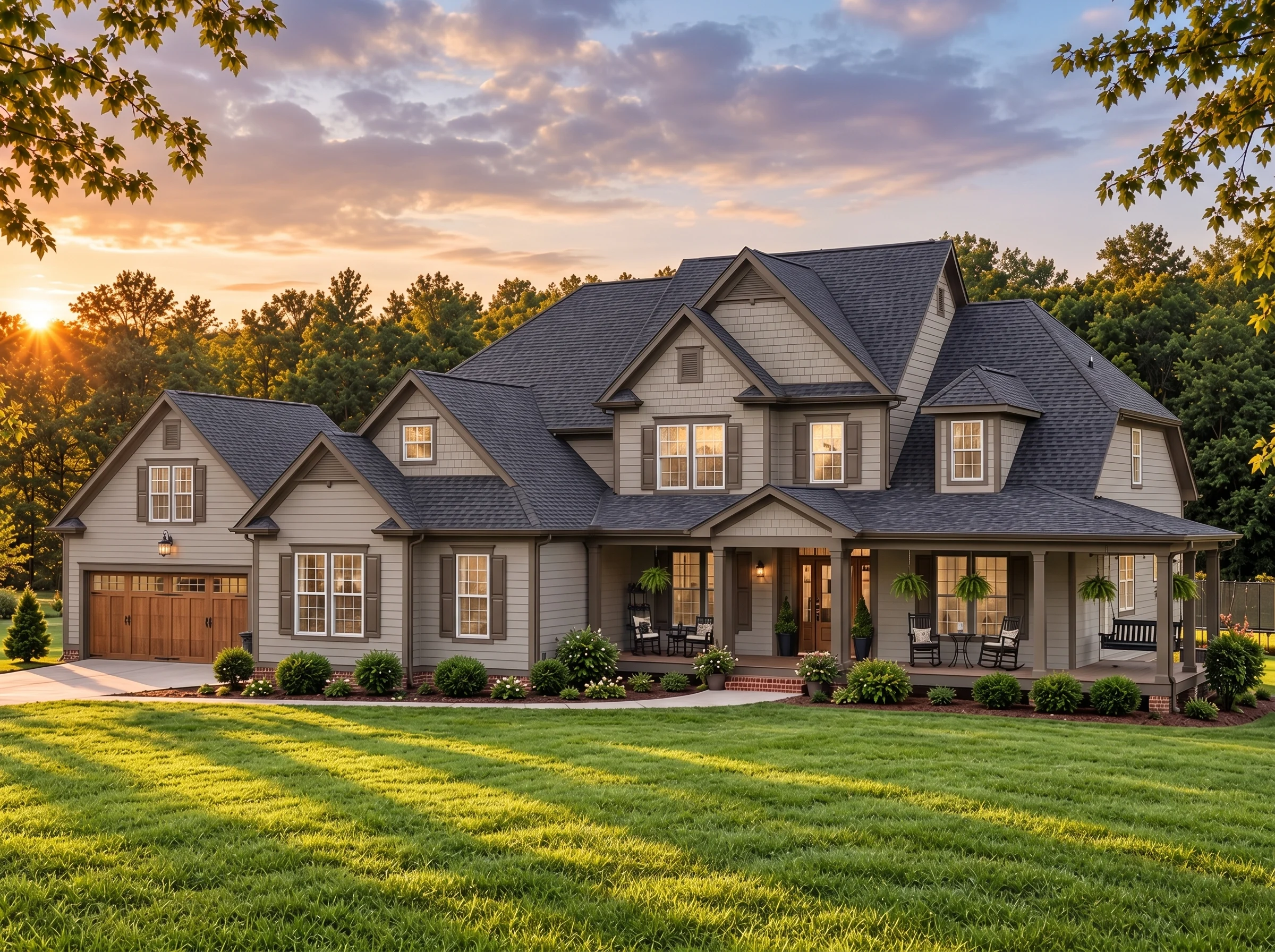 Plan  14-1248 – Alder Point Manor |  Modern Farmhouse – 4-Bed, 3.5-Bath, 3,435 SF - Mushroom Taupe, AI-generated exterior concept