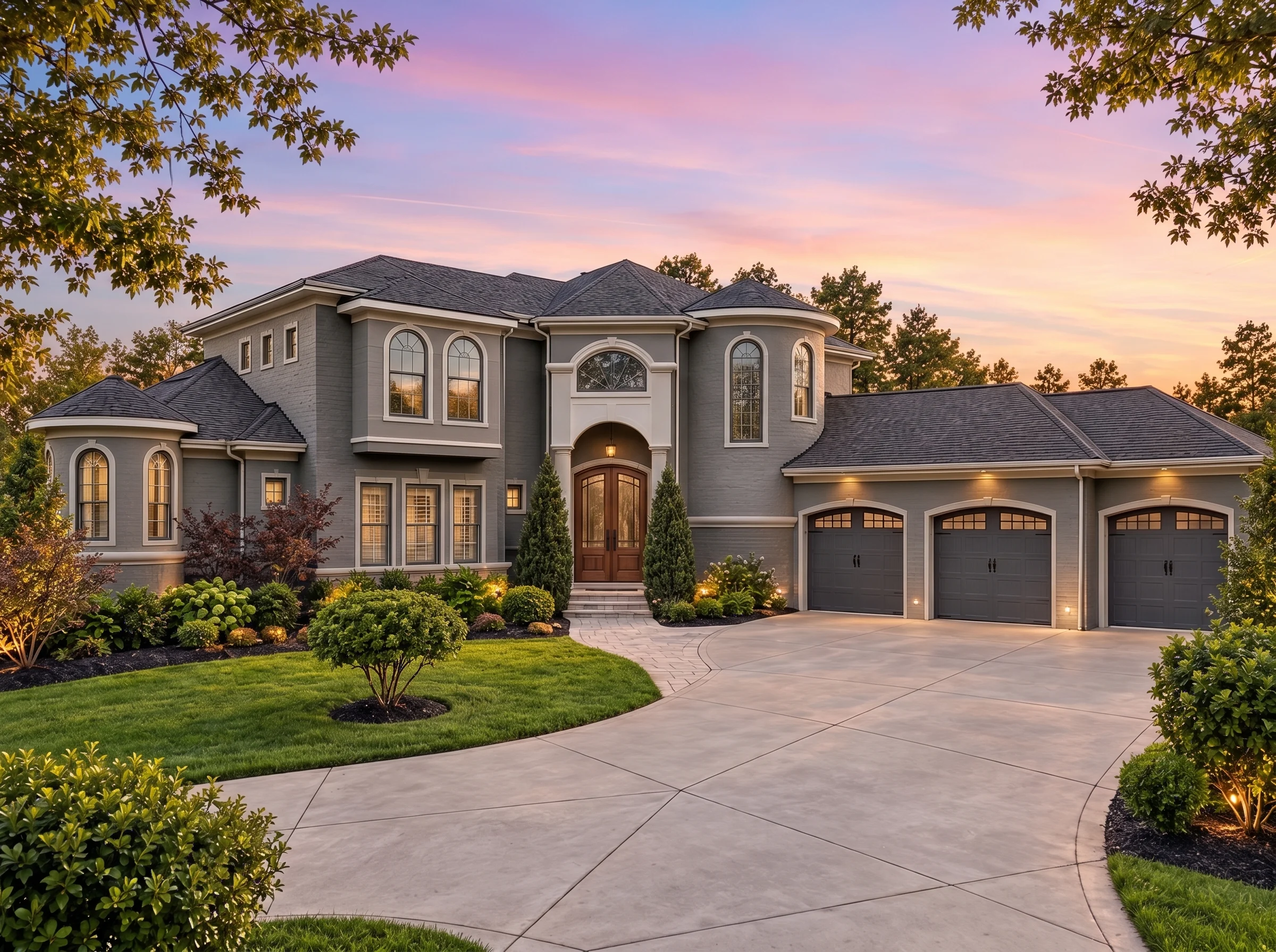 Plan  14-1310 – Auburn Creek House |  Neo-Classical – 3-Bed, 3.5-Bath, 3,782 SF - Warm Charcoal, AI-generated exterior concept