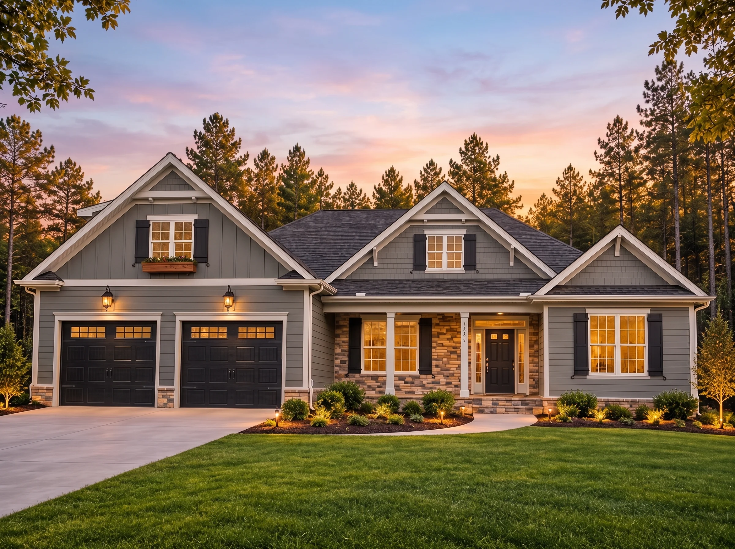 Plan  14-1311 – Auburn Knoll Place |  Traditional Ranch – 4-Bed, 3-Bath, 3,072 SF - Warm Charcoal, AI-generated exterior concept