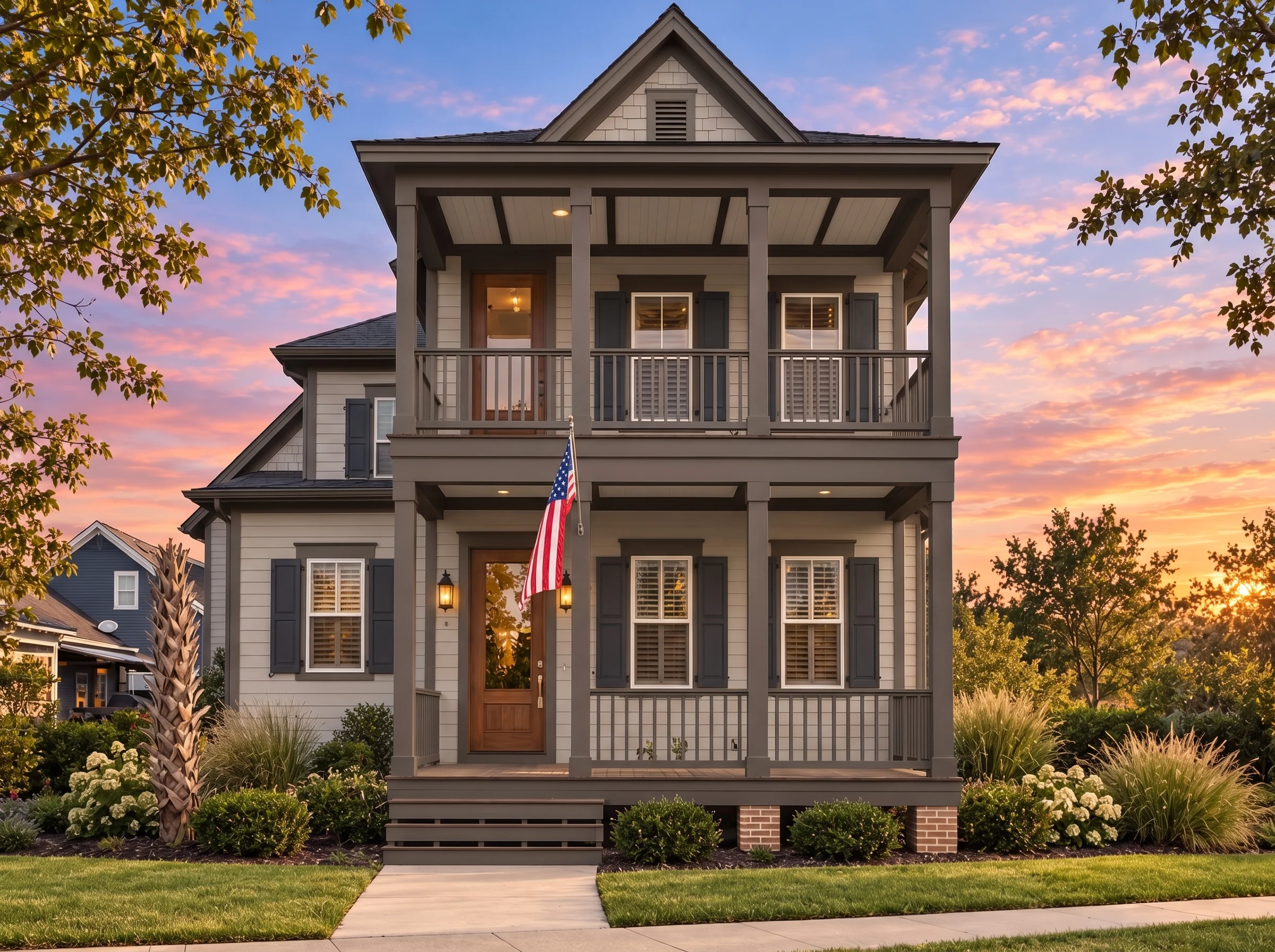 Plan  14-1283 – Stuart Haven |  Colonial – 3-Bed, 2.5-Bath, 2,367 SF - Mushroom Taupe, AI-generated exterior concept