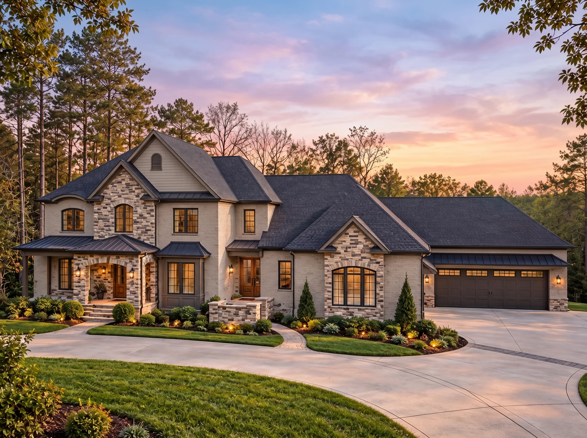 Plan  14-1286 – Ohio Basin | New  American – 5-Bed, 5-Bath, 7,582 SF - Mushroom Taupe, AI-generated exterior concept