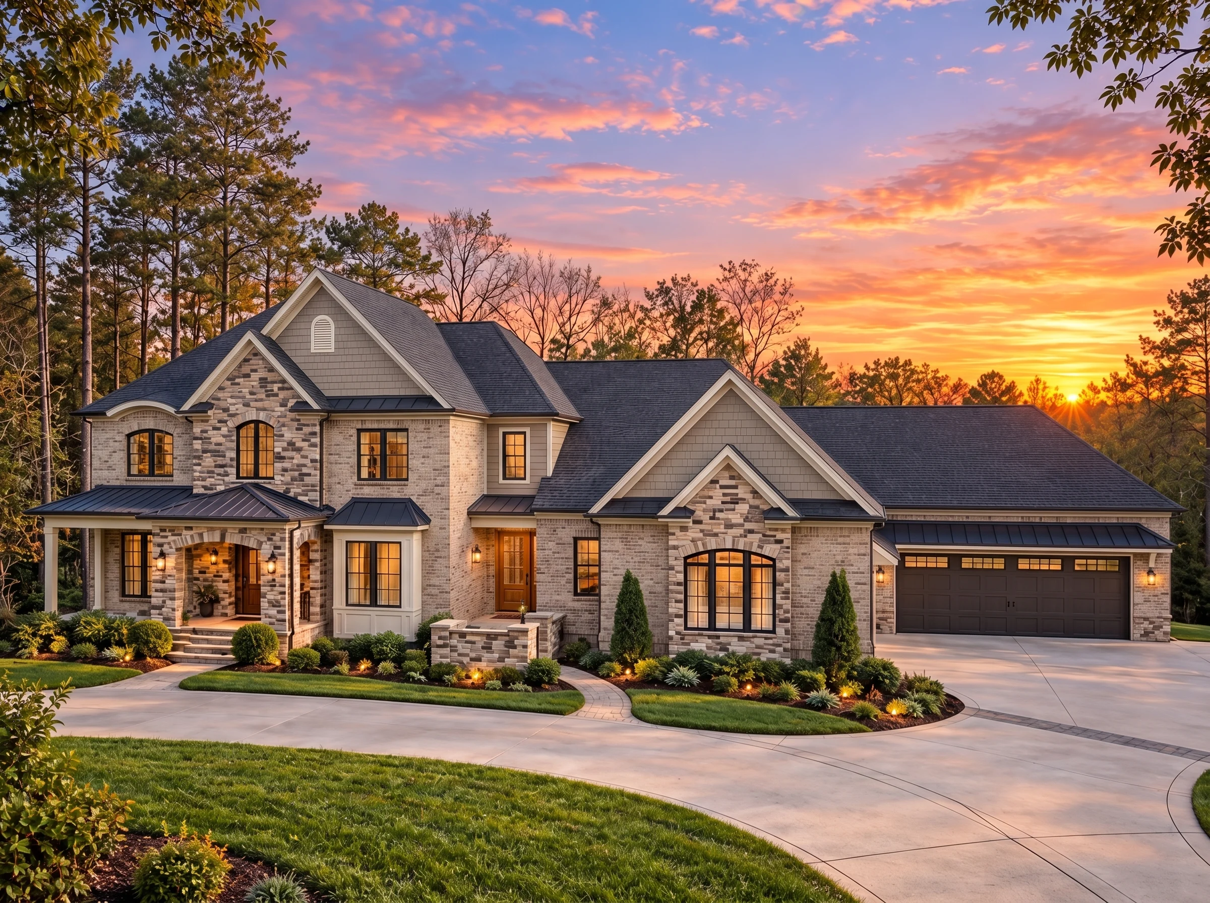 Plan  14-1286 – Ohio Basin | New  American – 5-Bed, 5-Bath, 7,582 SF - Natural Brick, AI-generated exterior concept