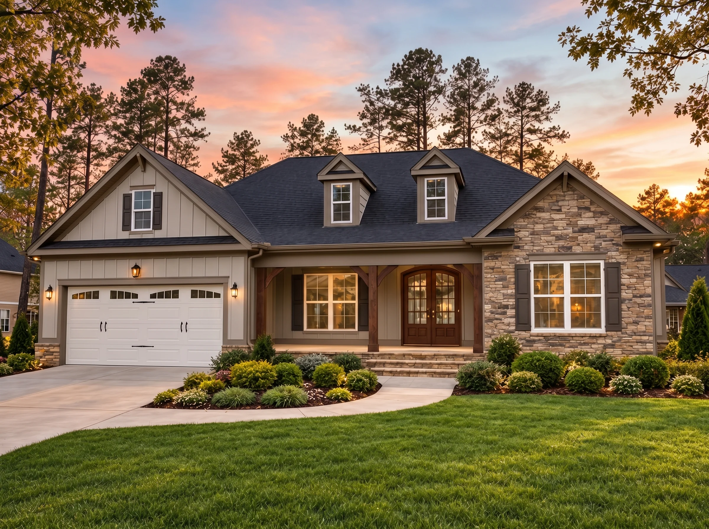 Plan  14-1301 – The Sport |  Traditional Colonial – 3-Bed, 2-Bath, 2,614 SF - Mushroom Taupe, AI-generated exterior concept