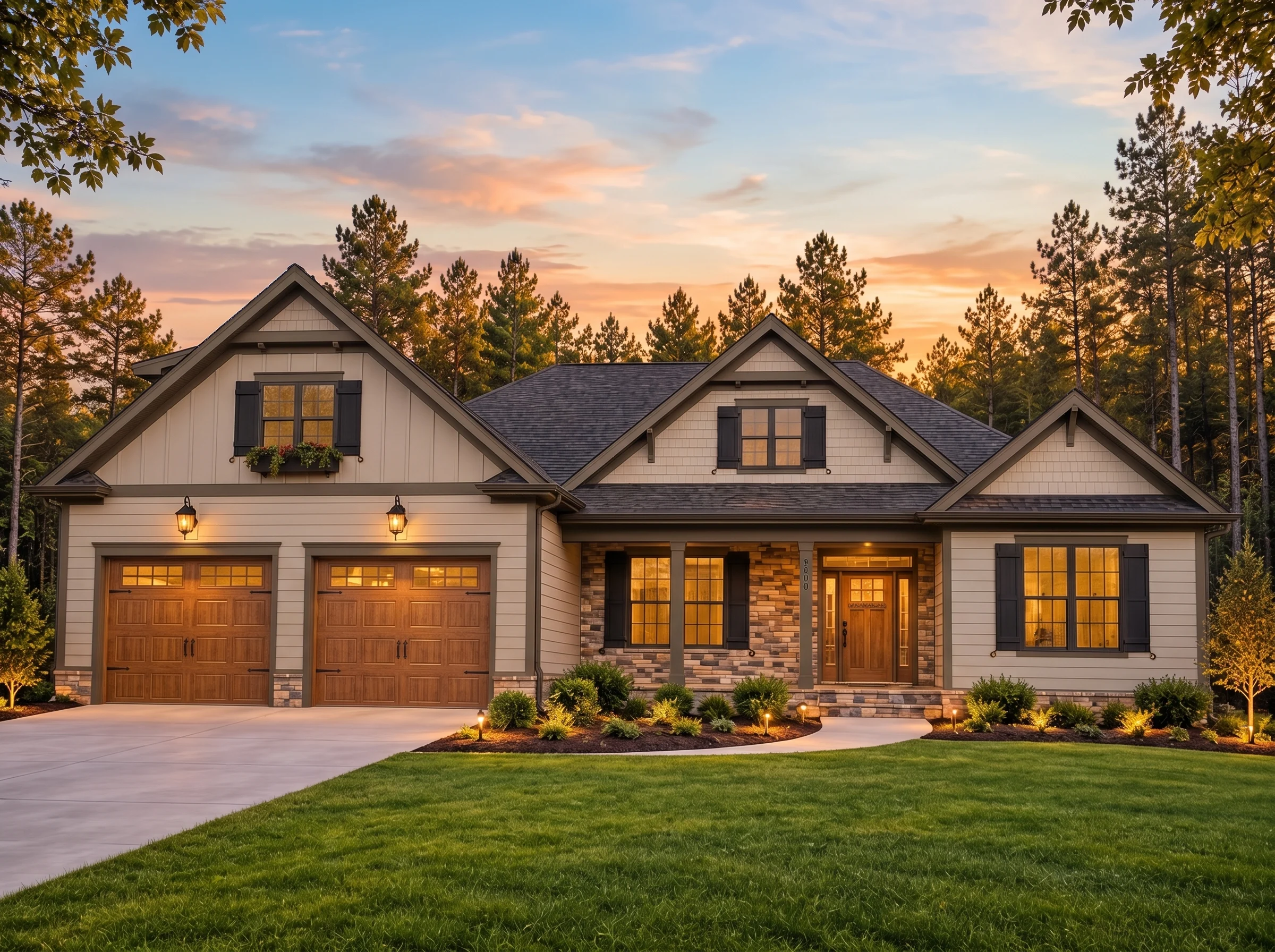 Plan  14-1311 – Auburn Knoll Place |  Traditional Ranch – 4-Bed, 3-Bath, 3,072 SF - Mushroom Taupe, AI-generated exterior concept