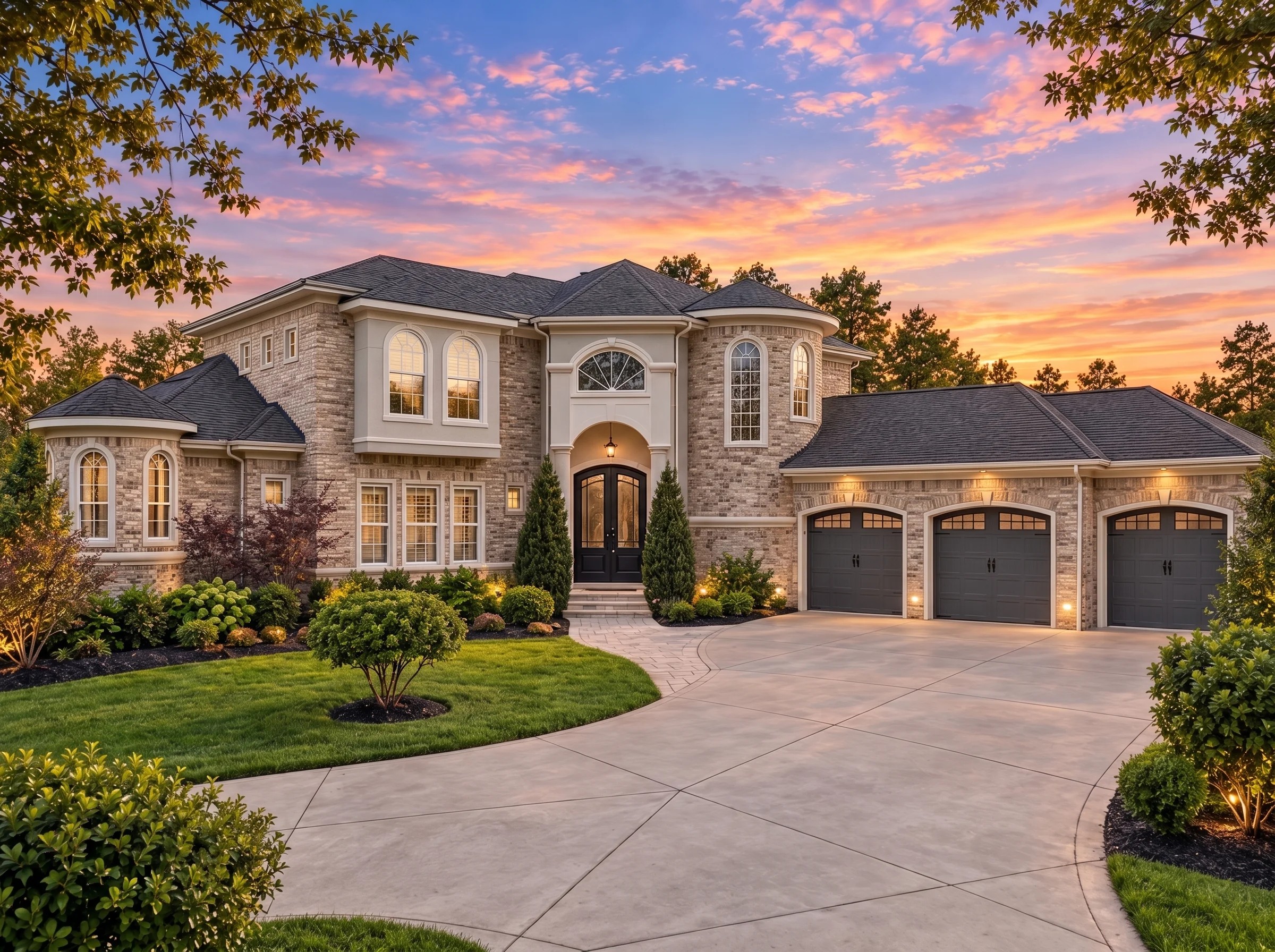 Plan  14-1310 – Auburn Creek House |  Neo-Classical – 3-Bed, 3.5-Bath, 3,782 SF - Natural Brick, AI-generated exterior concept