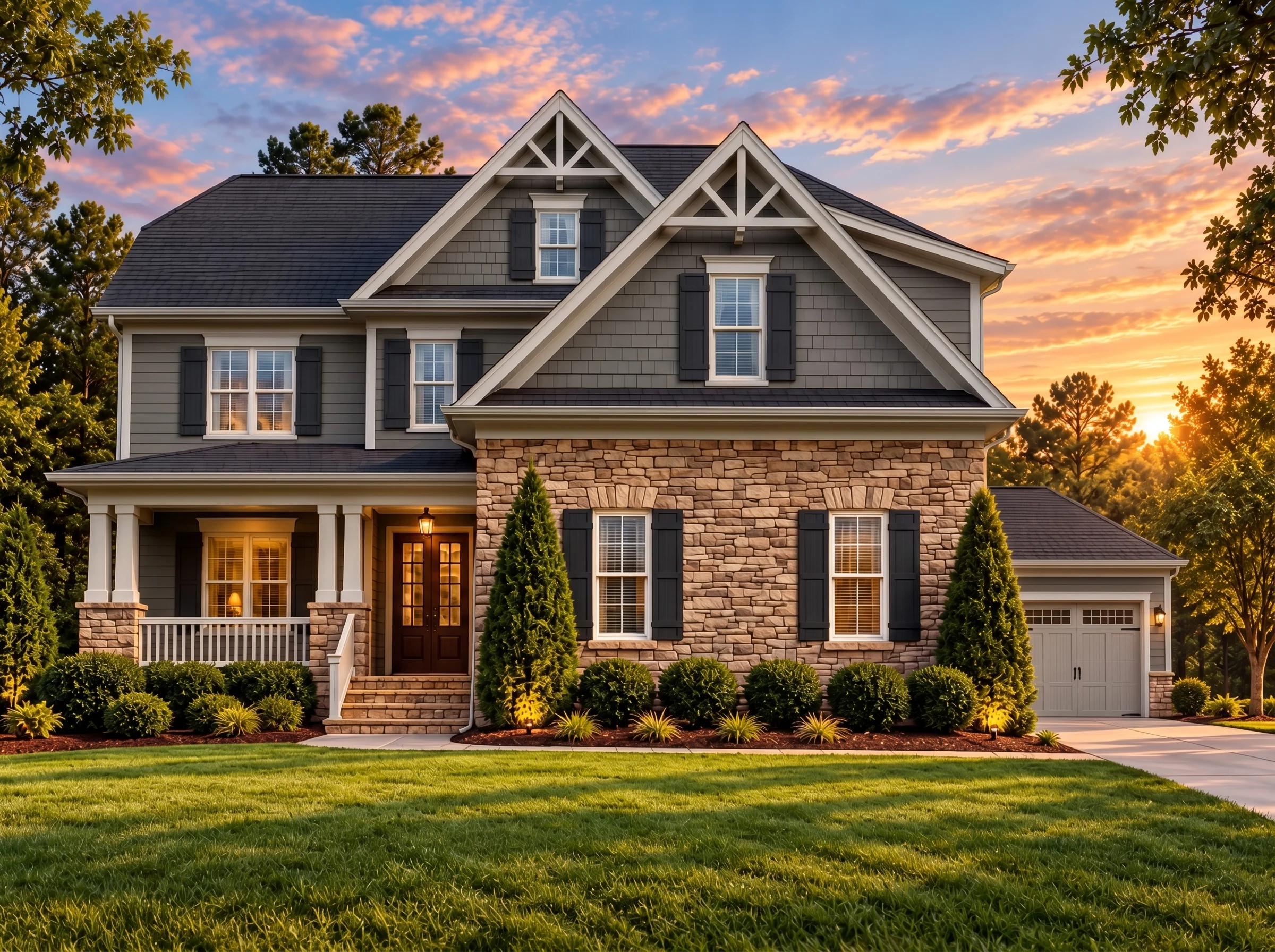 Plan  14-1336 – Auburn Field House |  New American – 4-Bed, 5-Bath, 3,032 SF - Warm Charcoal, AI-generated exterior concept