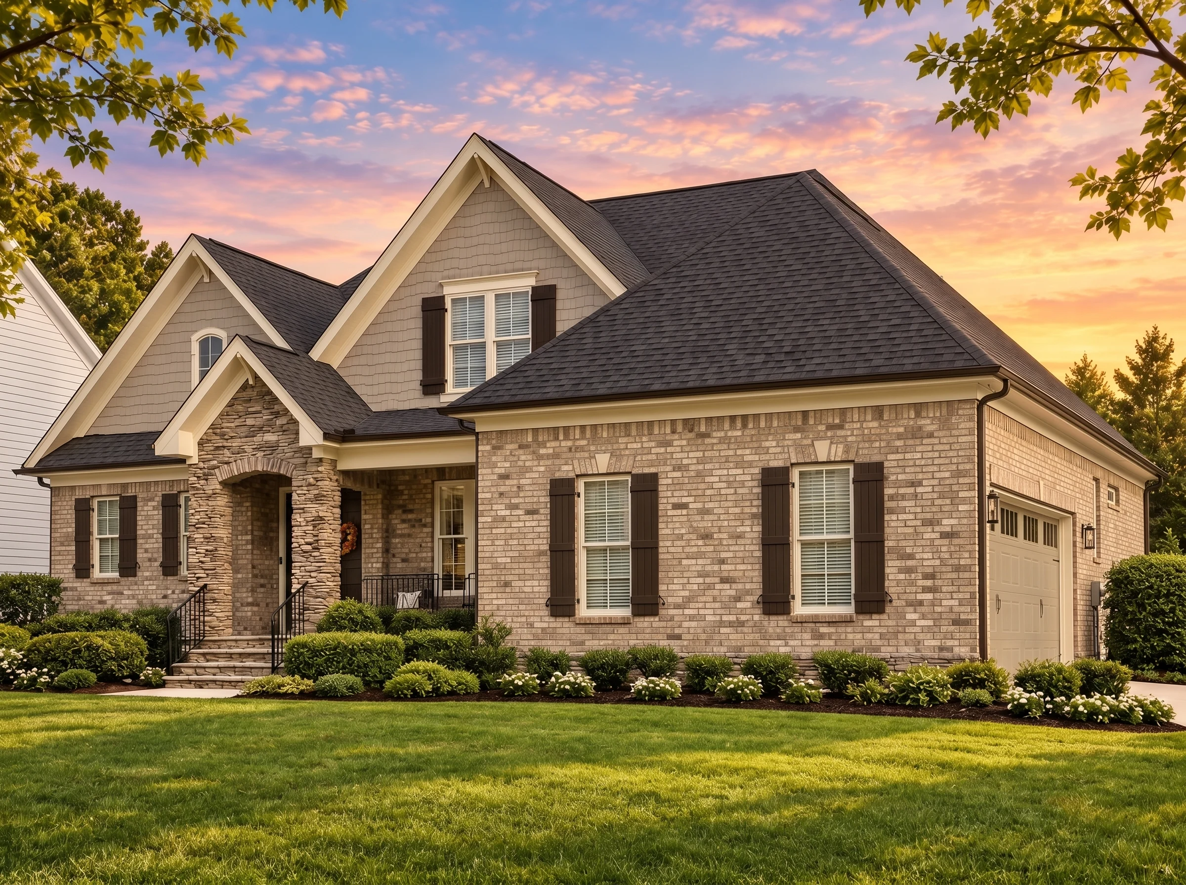 Plan  14-1327 – Oak Dene | New  American – 4-Bed, 3.5-Bath, 2,625 SF - Natural Brick, AI-generated exterior concept