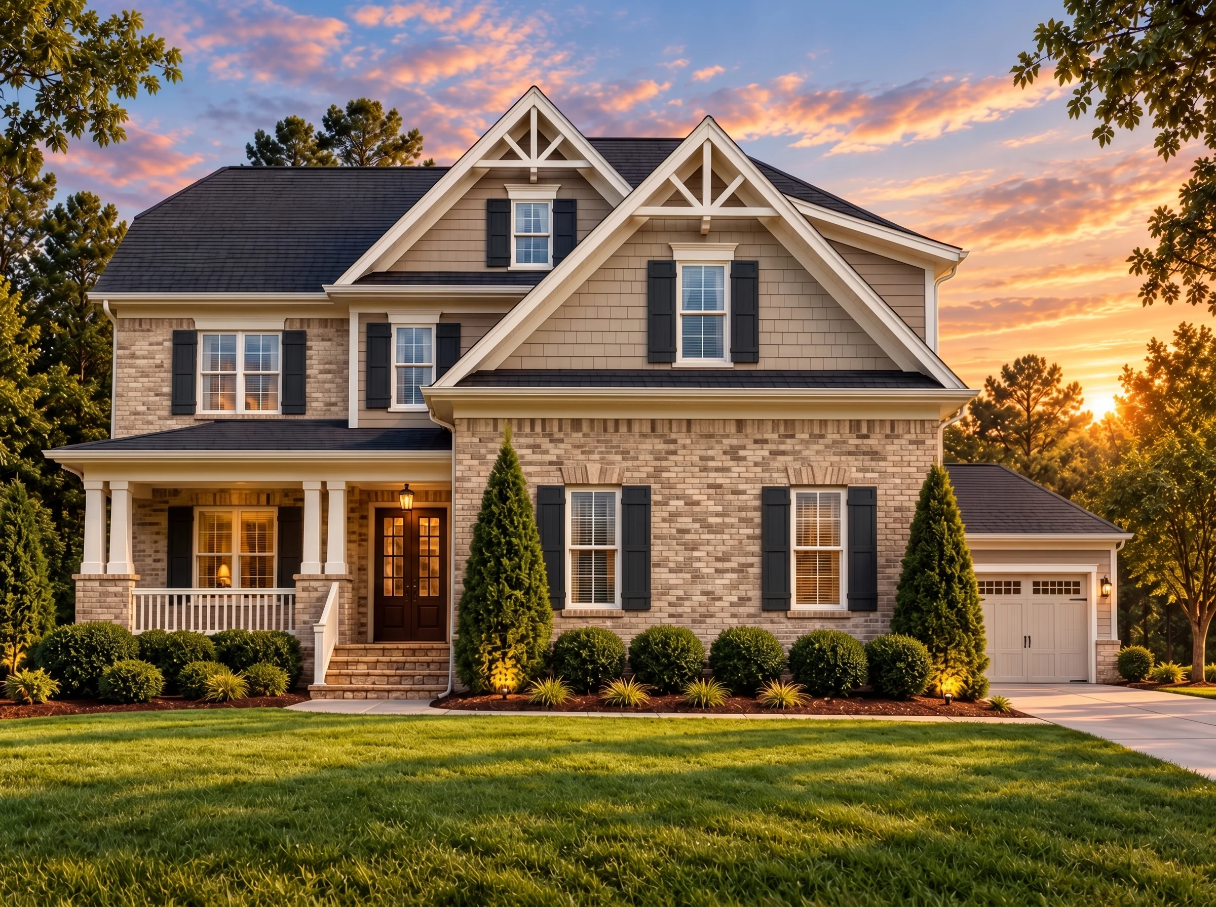 Plan  14-1336 – Auburn Field House |  New American – 4-Bed, 5-Bath, 3,032 SF - Natural Brick, AI-generated exterior concept