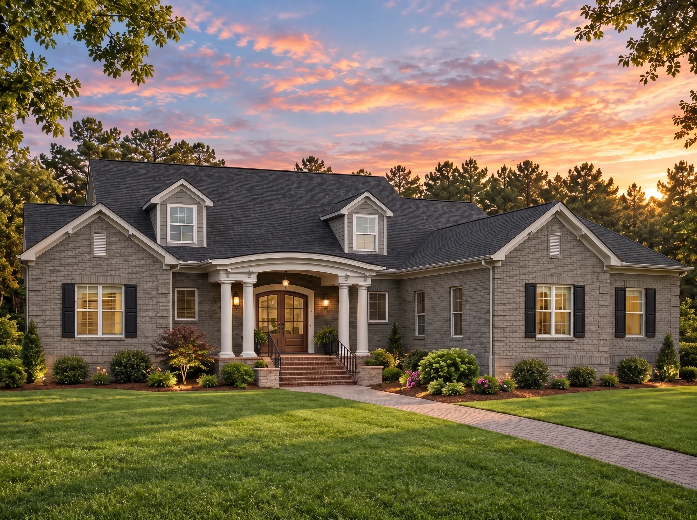 Plan  14-1317 – Brookvale | New  American – 4-Bed, 4-Bath, 5,285 SF - Warm Charcoal, AI-generated exterior concept