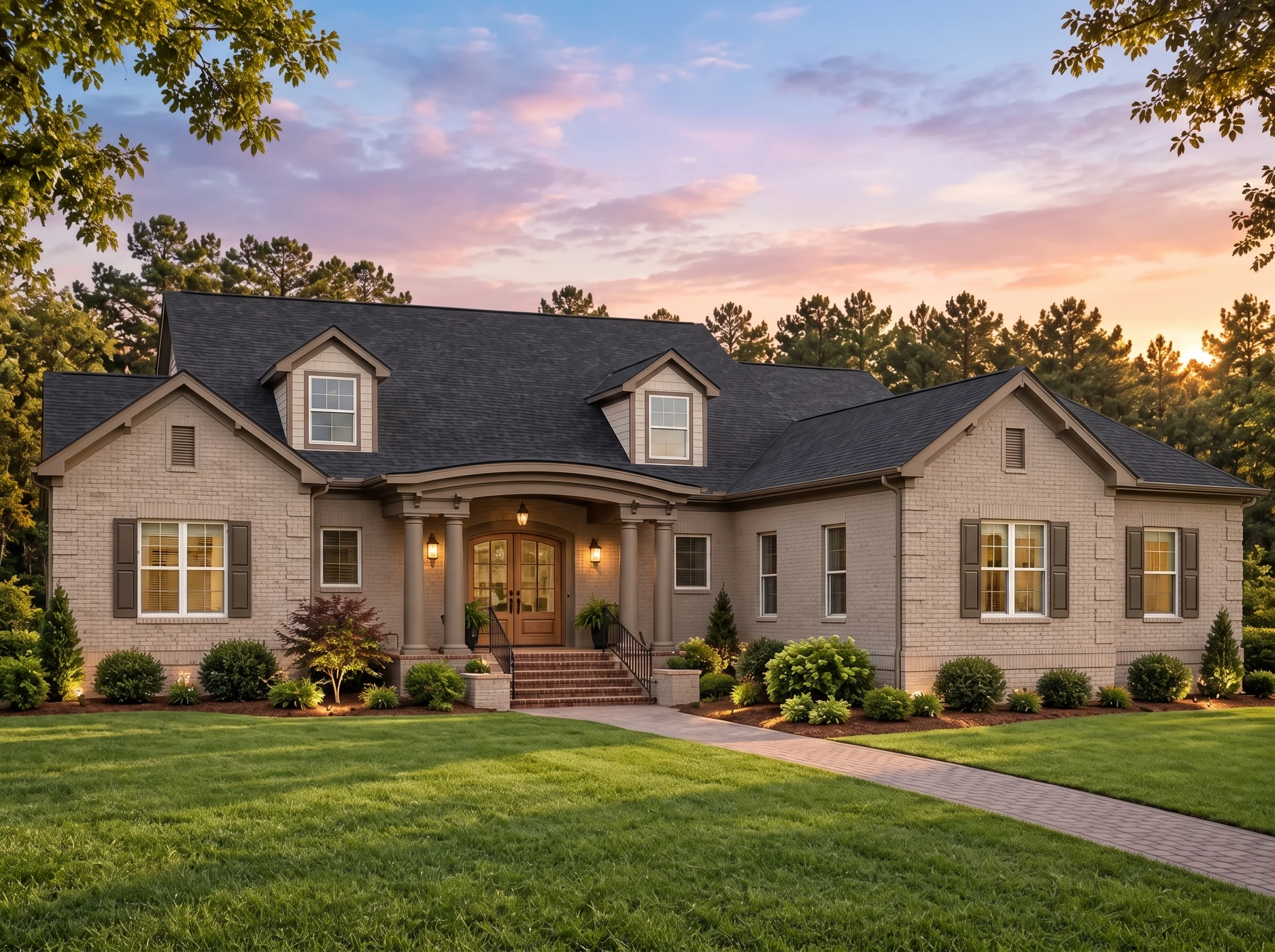 Plan  14-1317 – Brookvale | New  American – 4-Bed, 4-Bath, 5,285 SF - Mushroom Taupe, AI-generated exterior concept