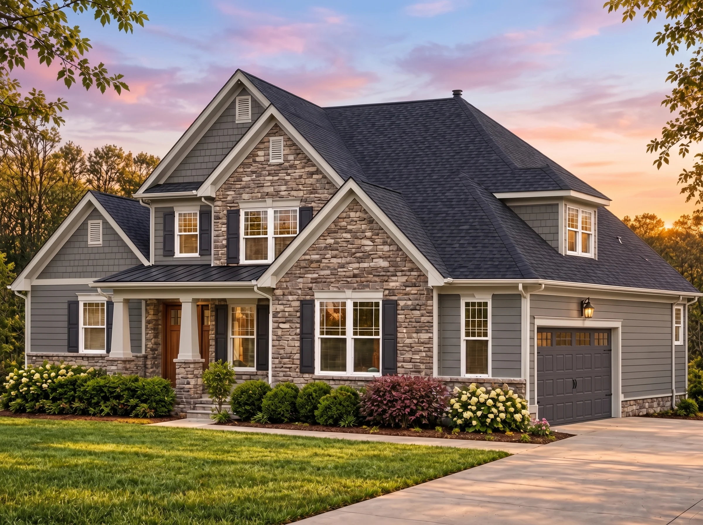 Plan  14-1440 – The Willows | New  American – 3-Bed, 3.5-Bath, 1,851 SF - Warm Charcoal, AI-generated exterior concept