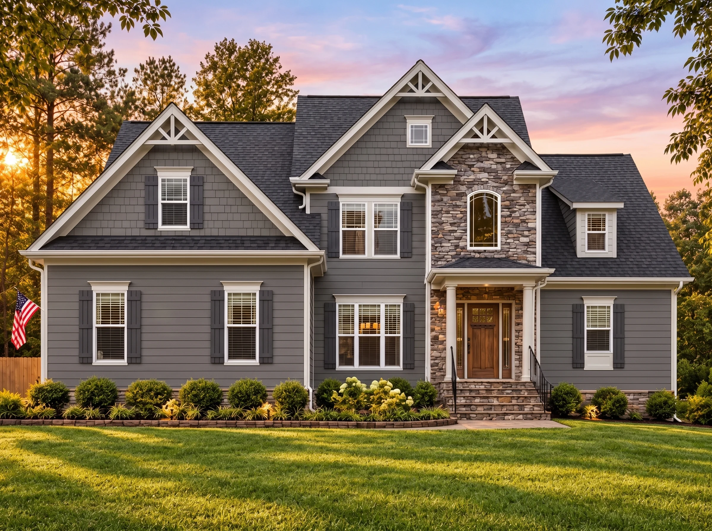 Plan  14-1446 – League Retreat | New  American – 3-Bed, 3-Bath, 2,544 SF - Warm Charcoal, AI-generated exterior concept