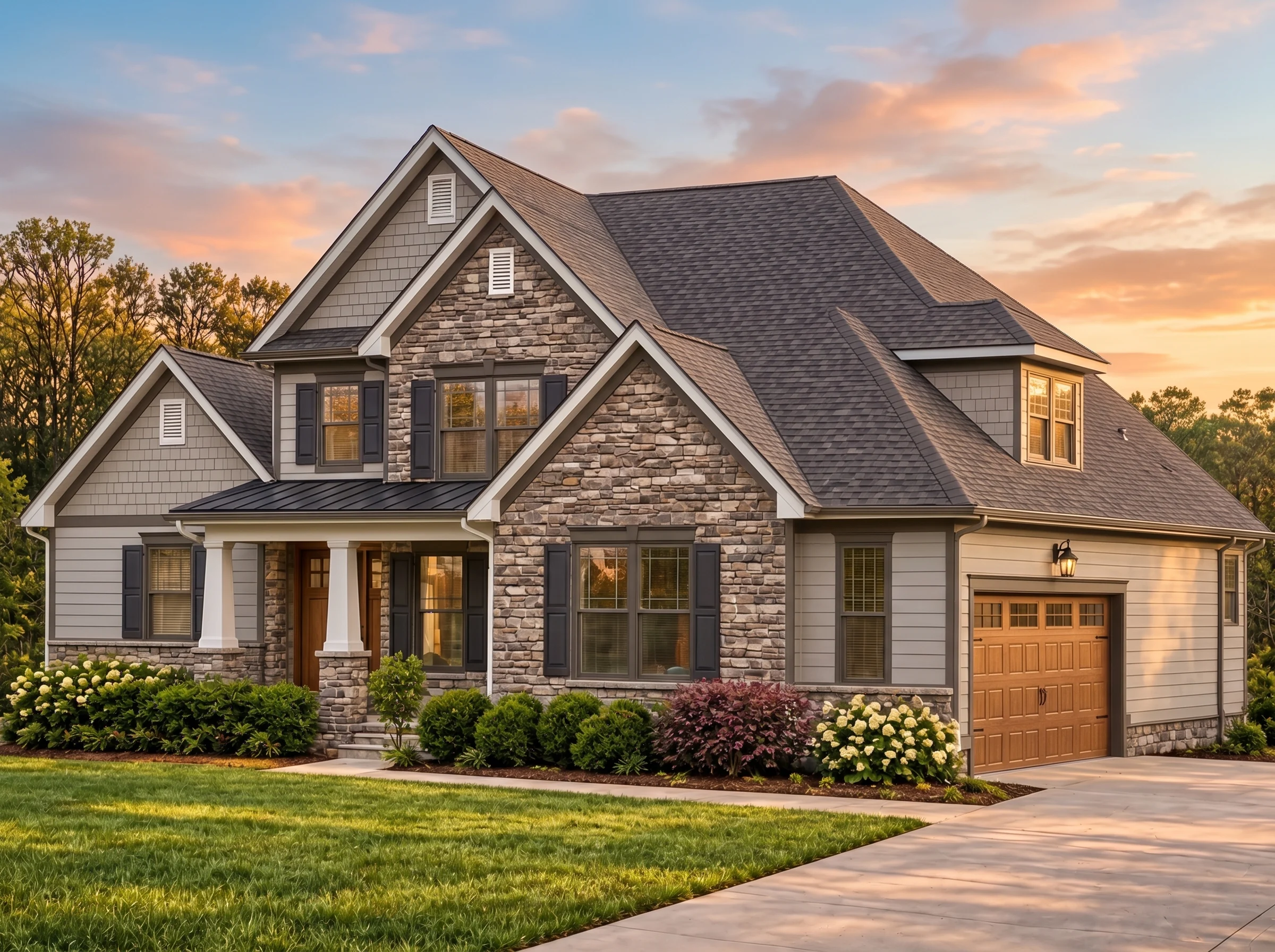 Plan  14-1440 – The Willows | New  American – 3-Bed, 3.5-Bath, 1,851 SF - Mushroom Taupe, AI-generated exterior concept