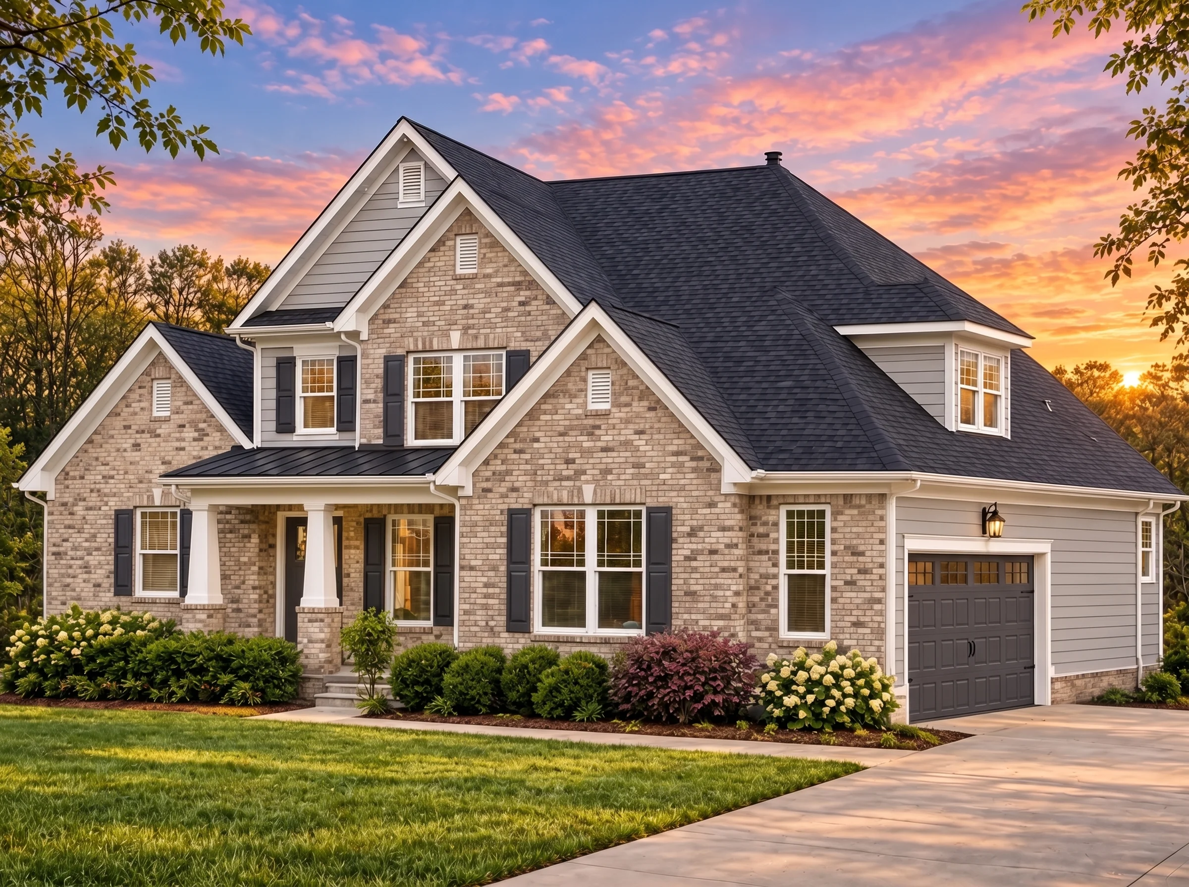 Plan  14-1440 – The Willows | New  American – 3-Bed, 3.5-Bath, 1,851 SF - Natural Brick, AI-generated exterior concept