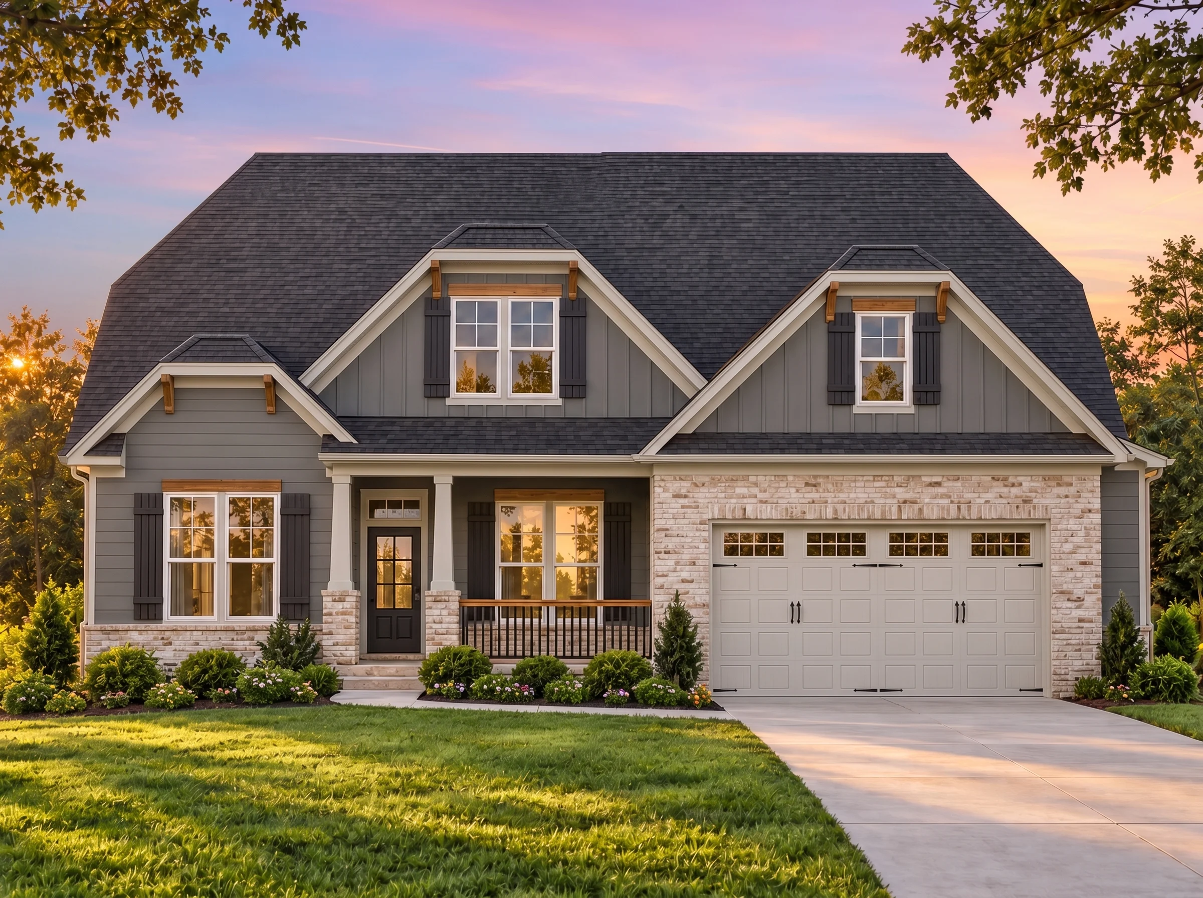 Plan  14-1439 – Yew Tree Brook Cottage  | New American – 4-Bed, 3.5-Bath, 2,712 SF - Warm Charcoal, AI-generated exterior concept