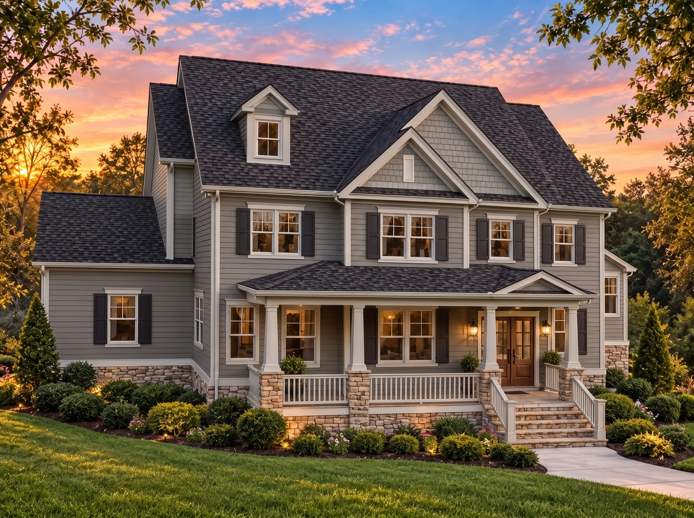 Plan  14-1434 – Auburn Crossing Lodge  | 3-Floor - Warm Charcoal, AI-generated exterior concept