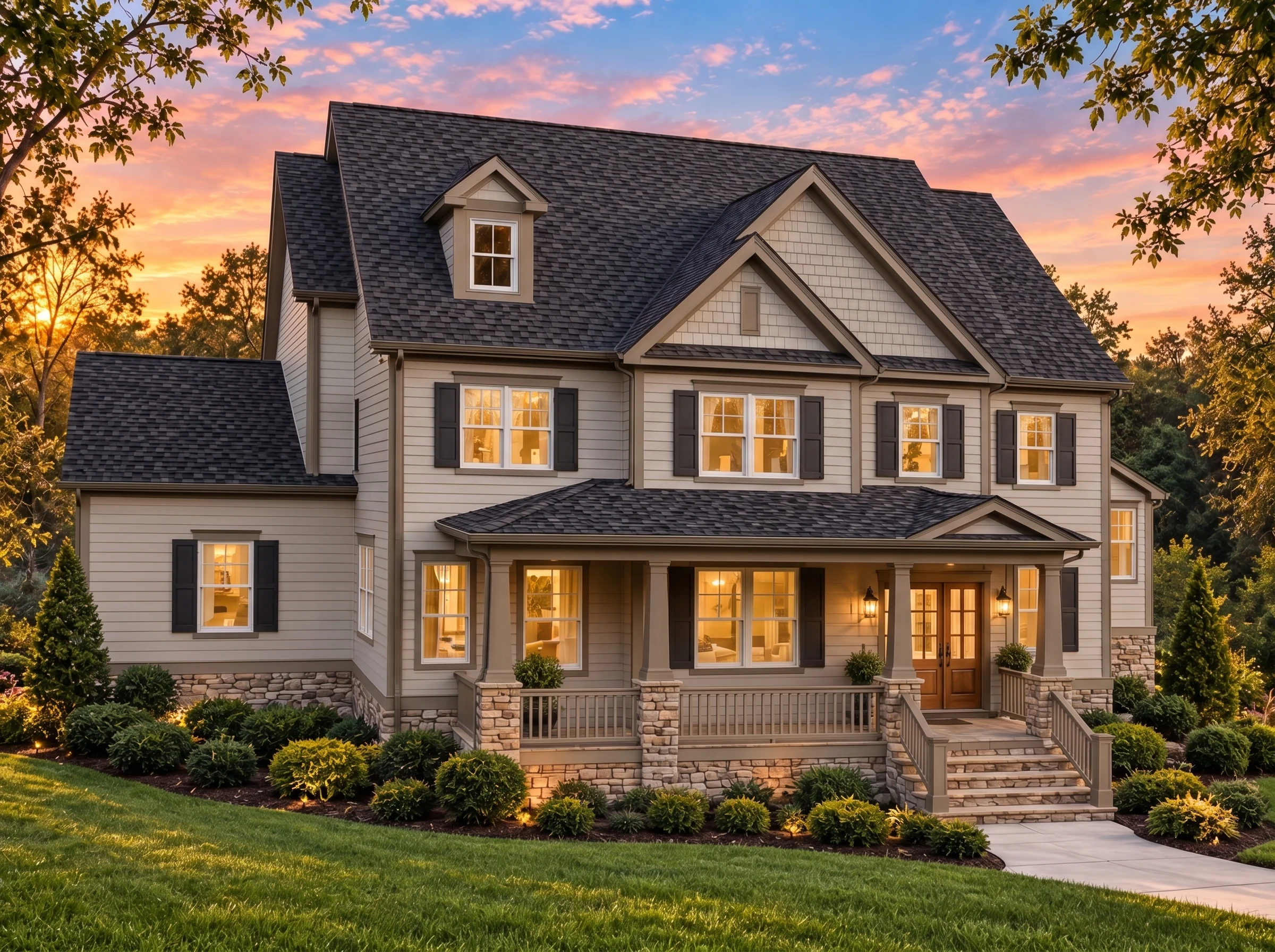 Plan  14-1434 – Auburn Crossing Lodge  | 3-Floor - Mushroom Taupe, AI-generated exterior concept