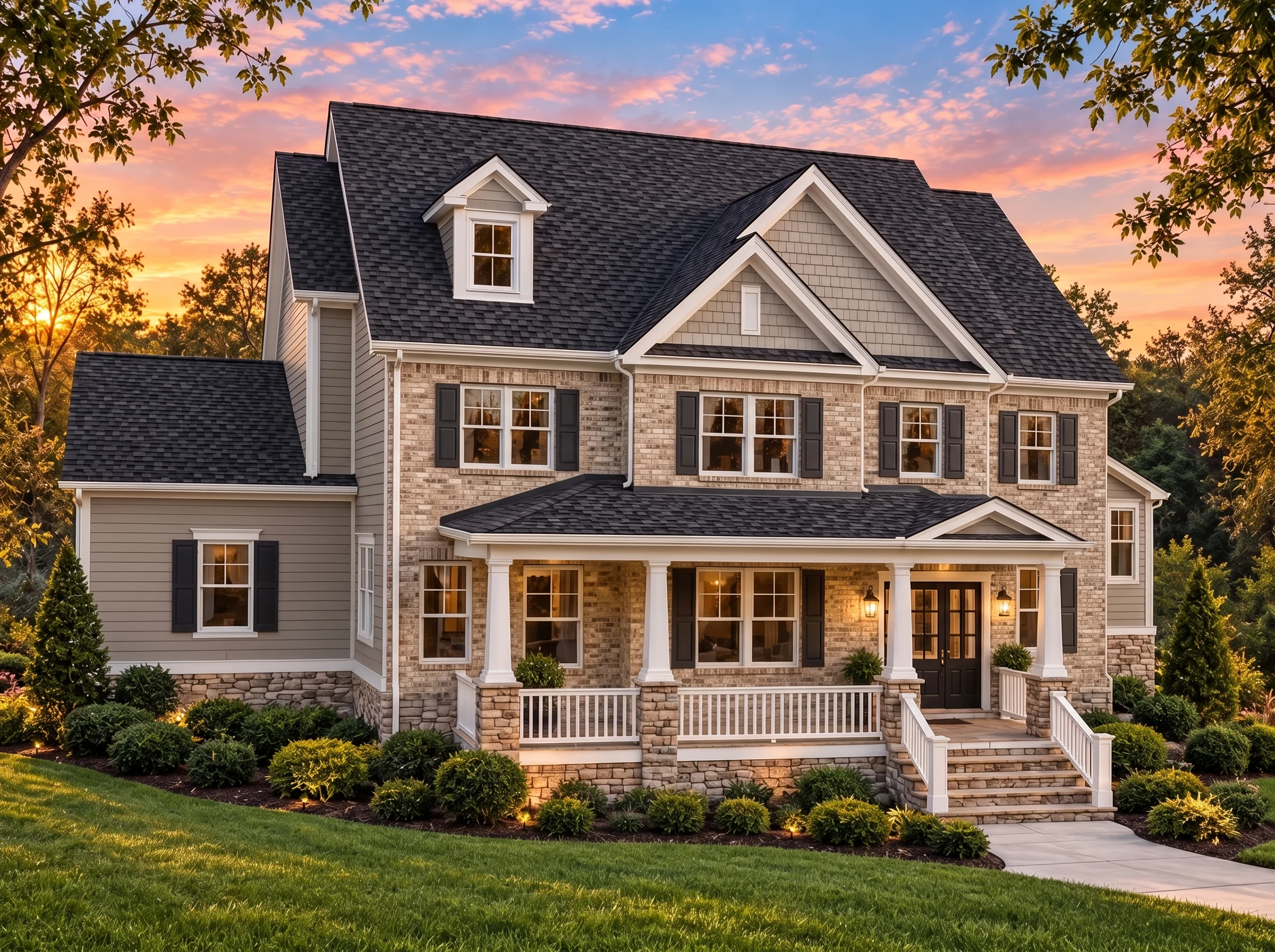 Plan  14-1434 – Auburn Crossing Lodge  | 3-Floor - Natural Brick, AI-generated exterior concept