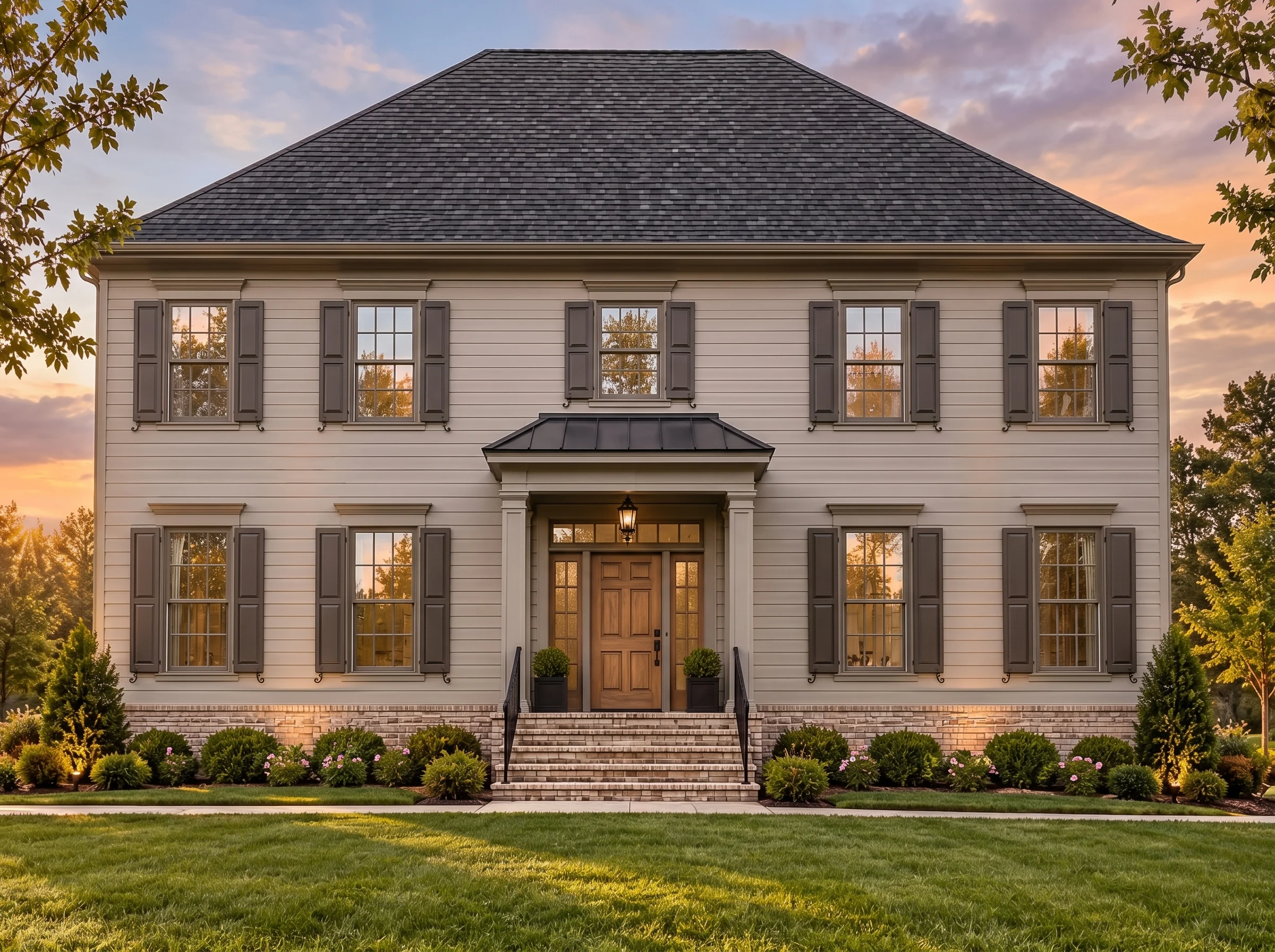 Plan  14-1428 – Holmeswood |  Colonial Revival - Mushroom Taupe, AI-generated exterior concept