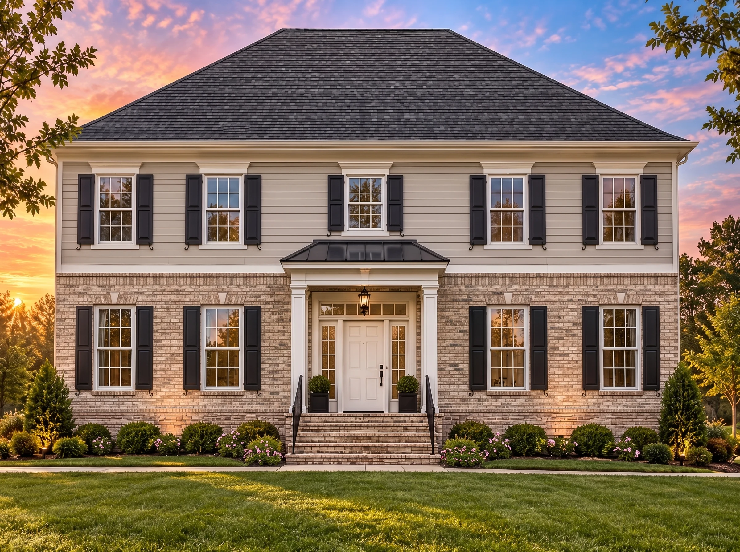 Plan  14-1428 – Holmeswood |  Colonial Revival - Natural Brick, AI-generated exterior concept
