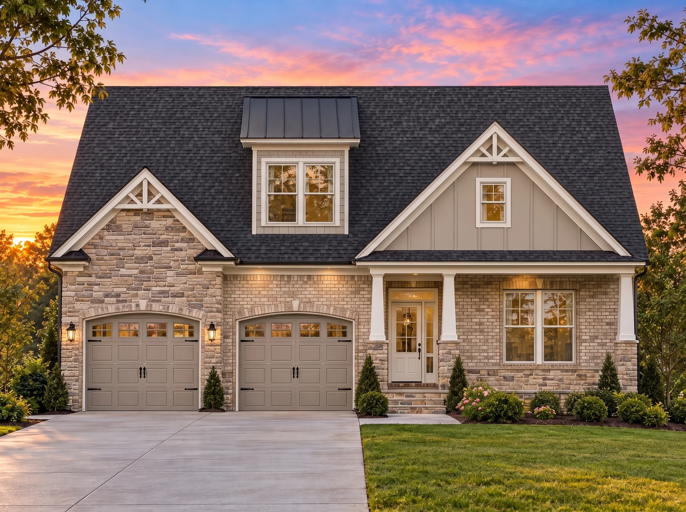 Plan  14-1410 – Spruce Bluff Retreat  | Modern Farmhouse – 3-Bed, 3.5-Bath, 2,681 SF - Natural Brick, AI-generated exterior concept