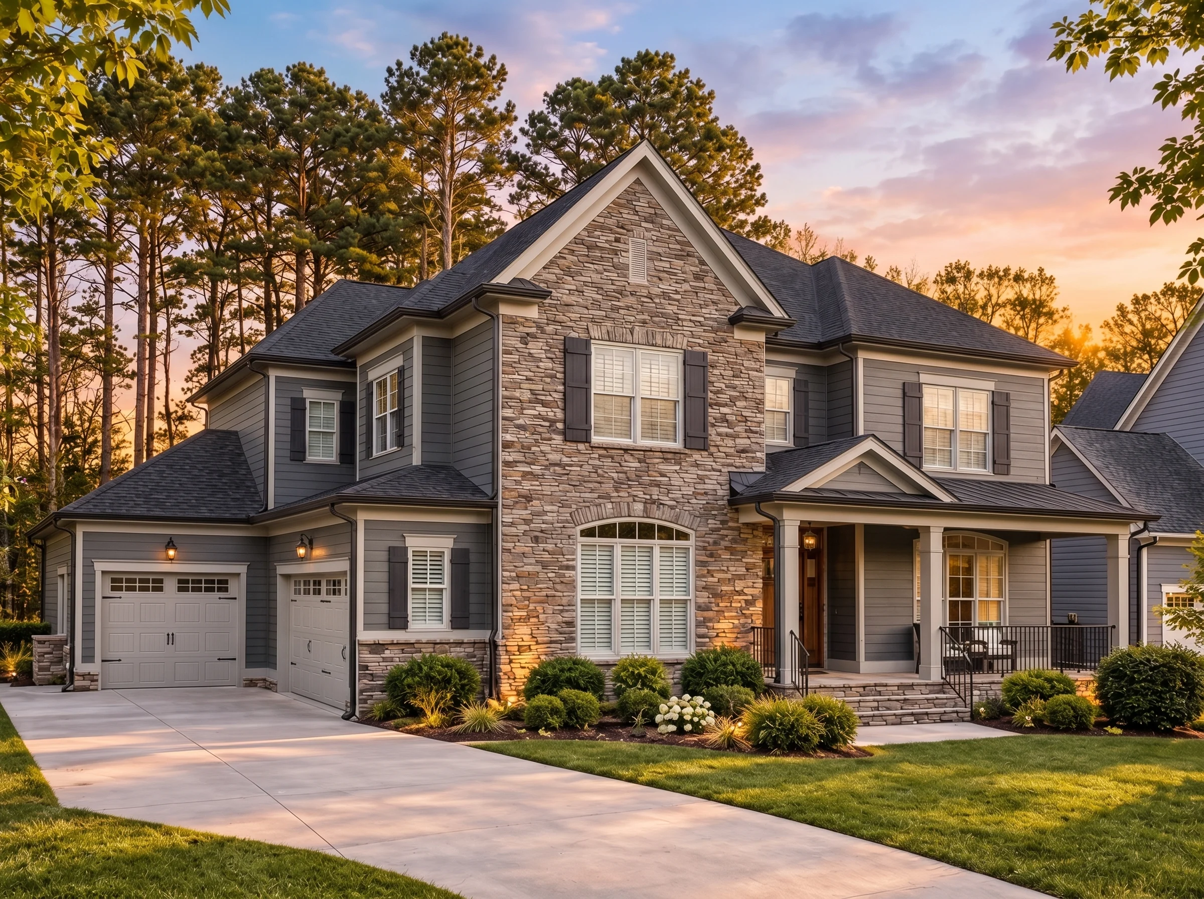 Plan  14-1545 – Auburn Grove Villa |  New American – 4-Bed, 4.5-Bath, 4,112 SF - Warm Charcoal, AI-generated exterior concept