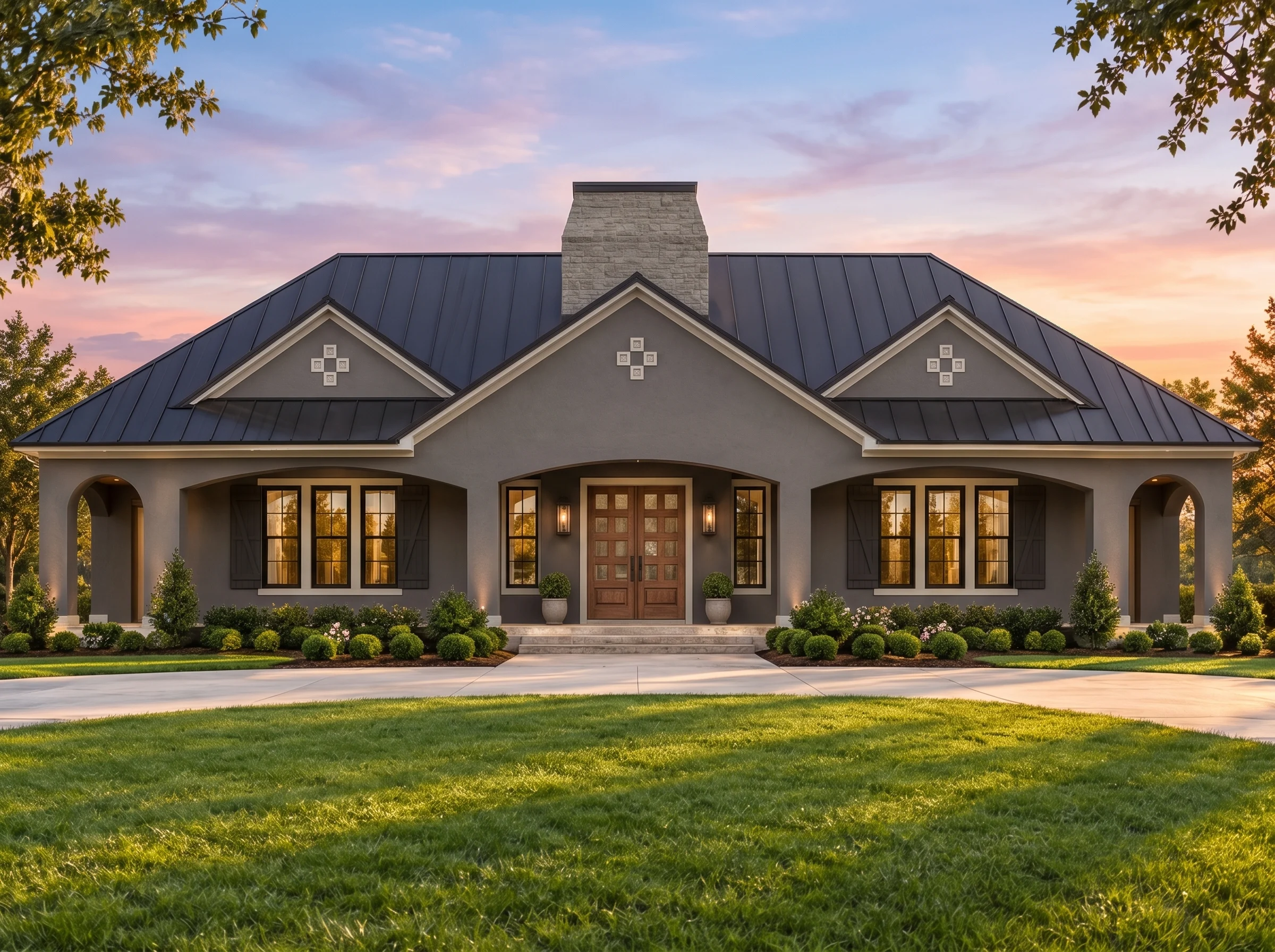 Plan  14-1543 – Helena Homestead |  Modern French – 3-Bed, 2-Bath, 2,518 SF - Warm Charcoal, AI-generated exterior concept