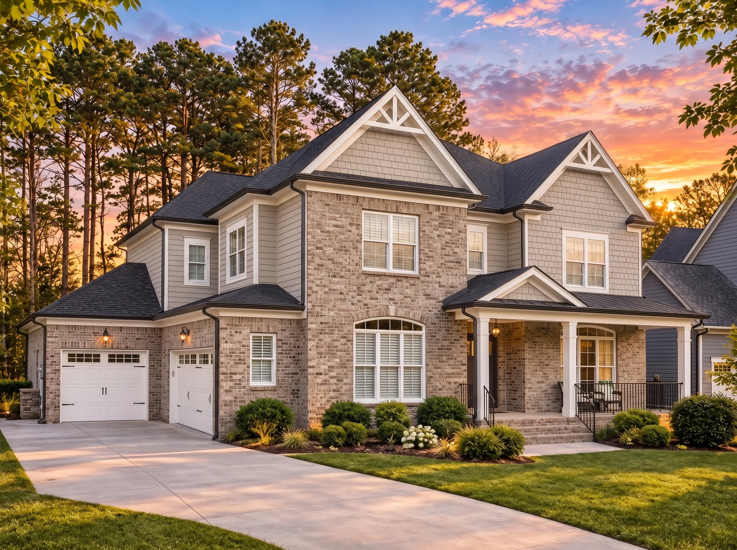 Plan  14-1545 – Auburn Grove Villa |  New American – 4-Bed, 4.5-Bath, 4,112 SF - Natural Brick, AI-generated exterior concept