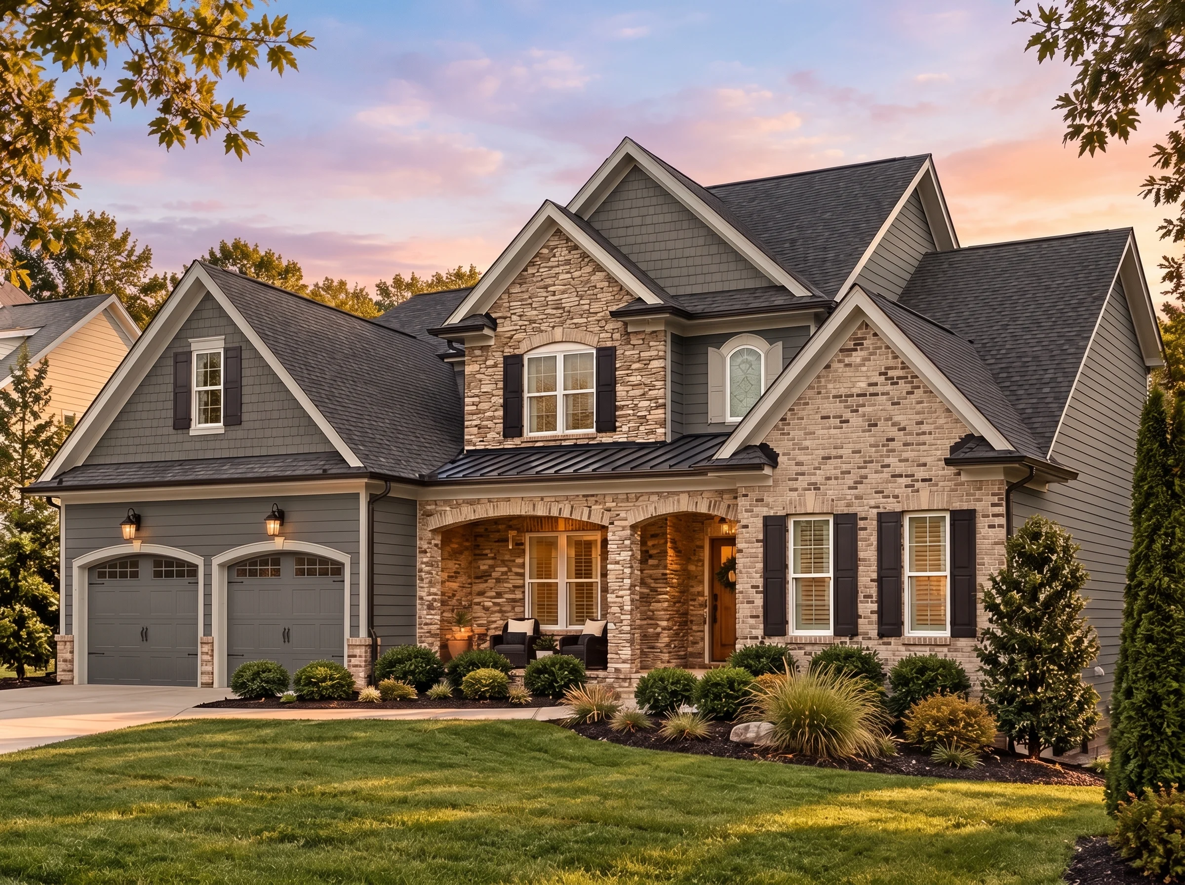 Plan  14-1517 – Aster Orchard Residence | New American – 4-Bed, 3.5-Bath, 3,298 SF - Warm Charcoal, AI-generated exterior concept