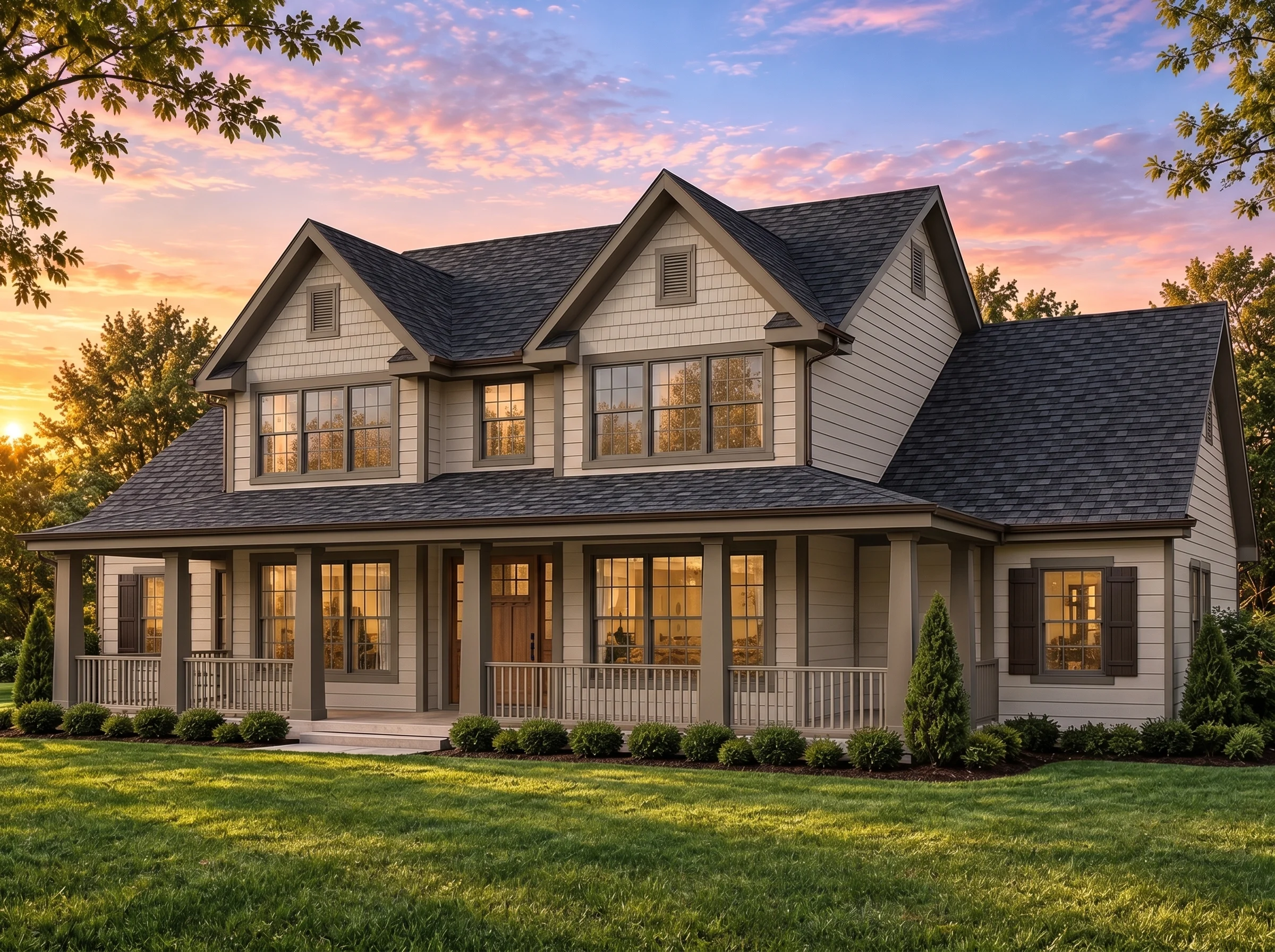 Plan  14-1541 – Laurel Cove Cottage  | Modern Farmhouse – 3-Bed, 2.5-Bath, 1,980 SF - Mushroom Taupe, AI-generated exterior concept