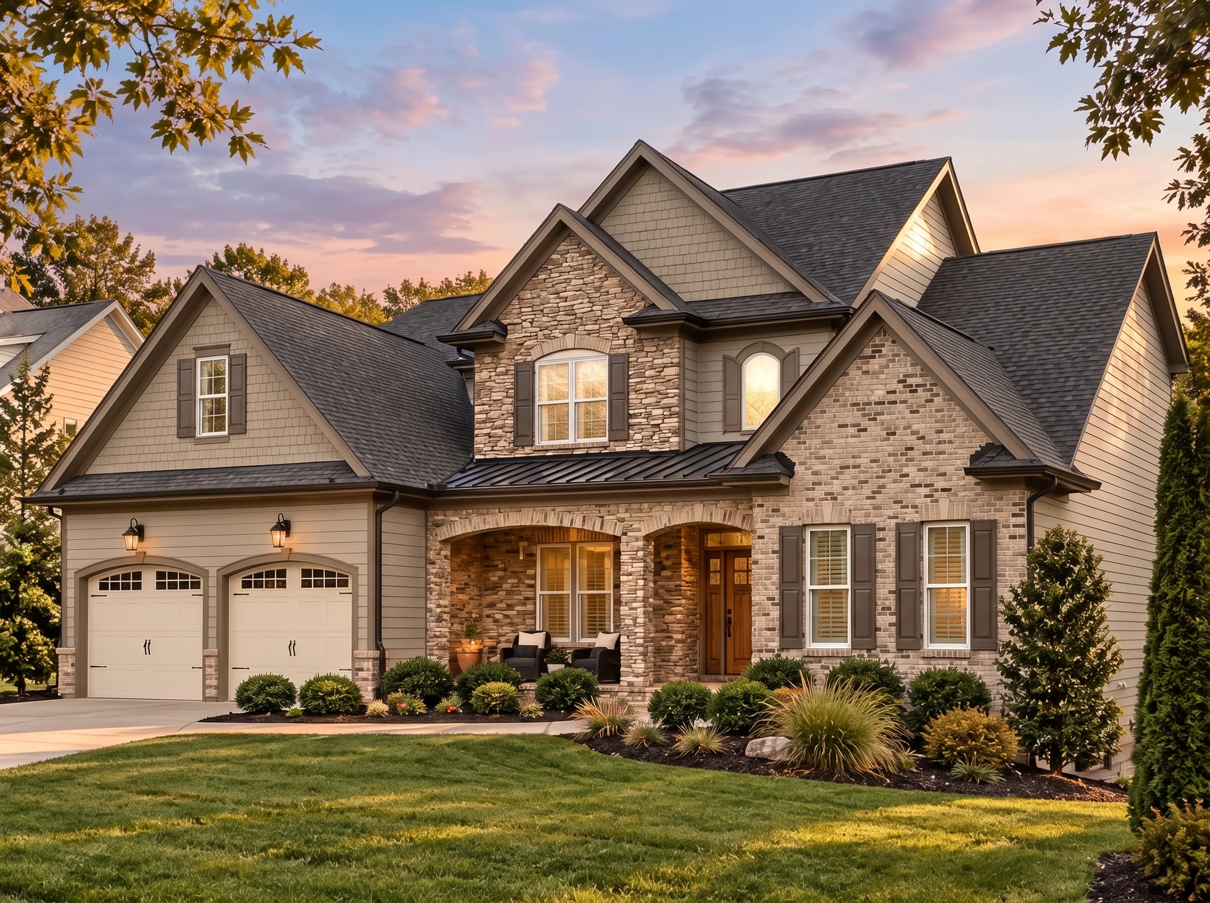 Plan  14-1517 – Aster Orchard Residence | New American – 4-Bed, 3.5-Bath, 3,298 SF - Mushroom Taupe, AI-generated exterior concept