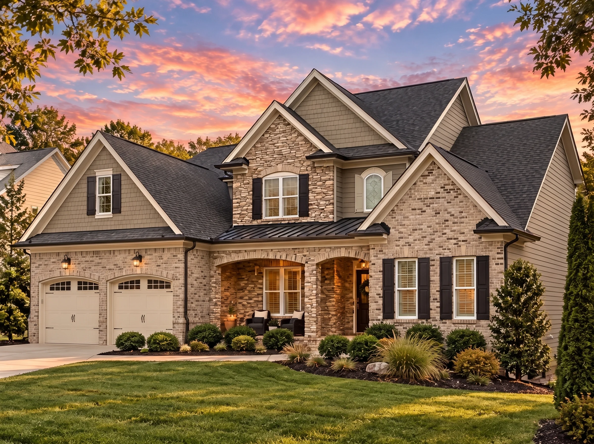 Plan  14-1517 – Aster Orchard Residence | New American – 4-Bed, 3.5-Bath, 3,298 SF - Natural Brick, AI-generated exterior concept