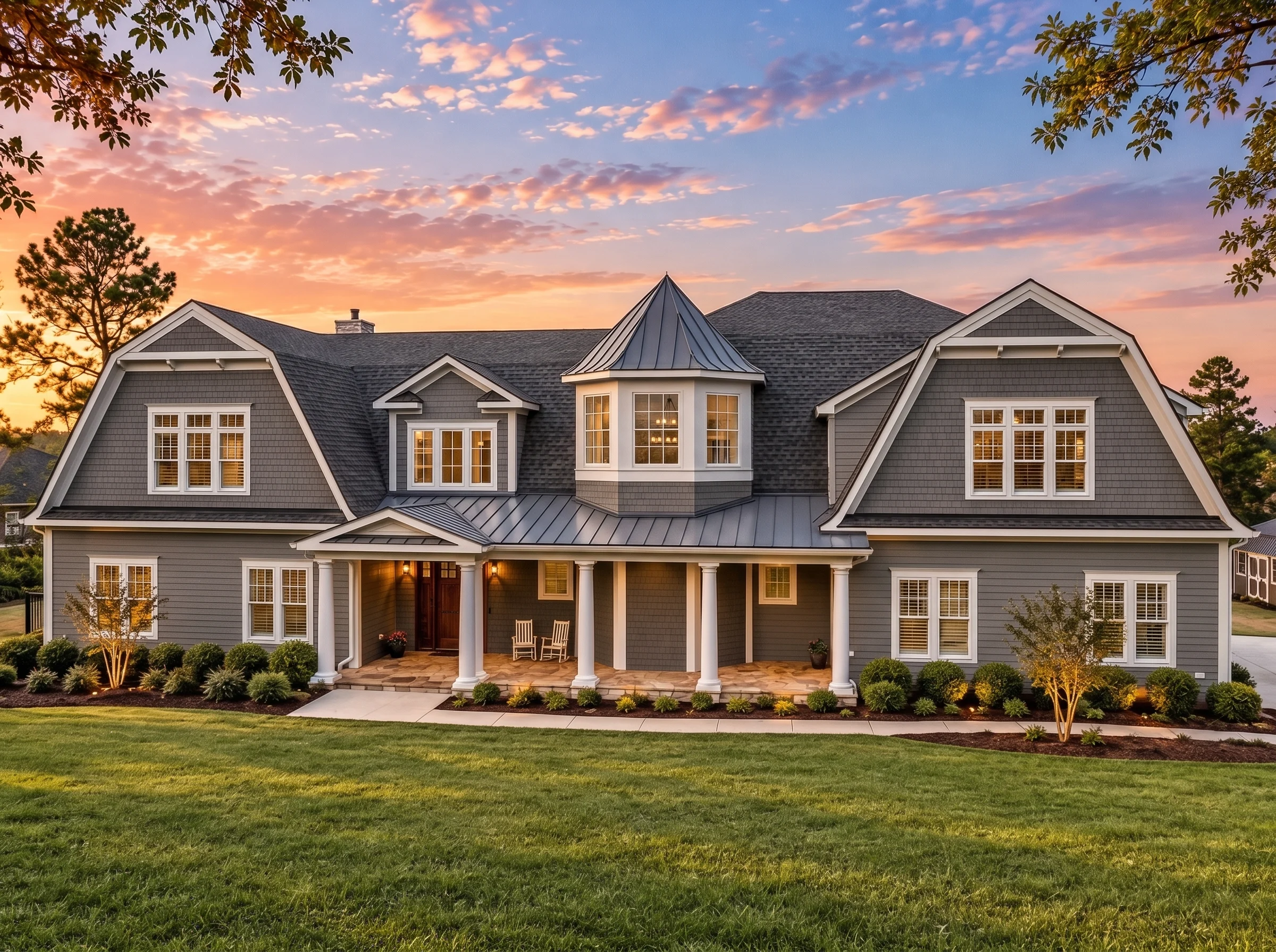 Plan  14-1489 – Aster Crest Residence  | Cape Cod – 6-Bed, 5.5-Bath, 5,507 SF - Warm Charcoal, AI-generated exterior concept