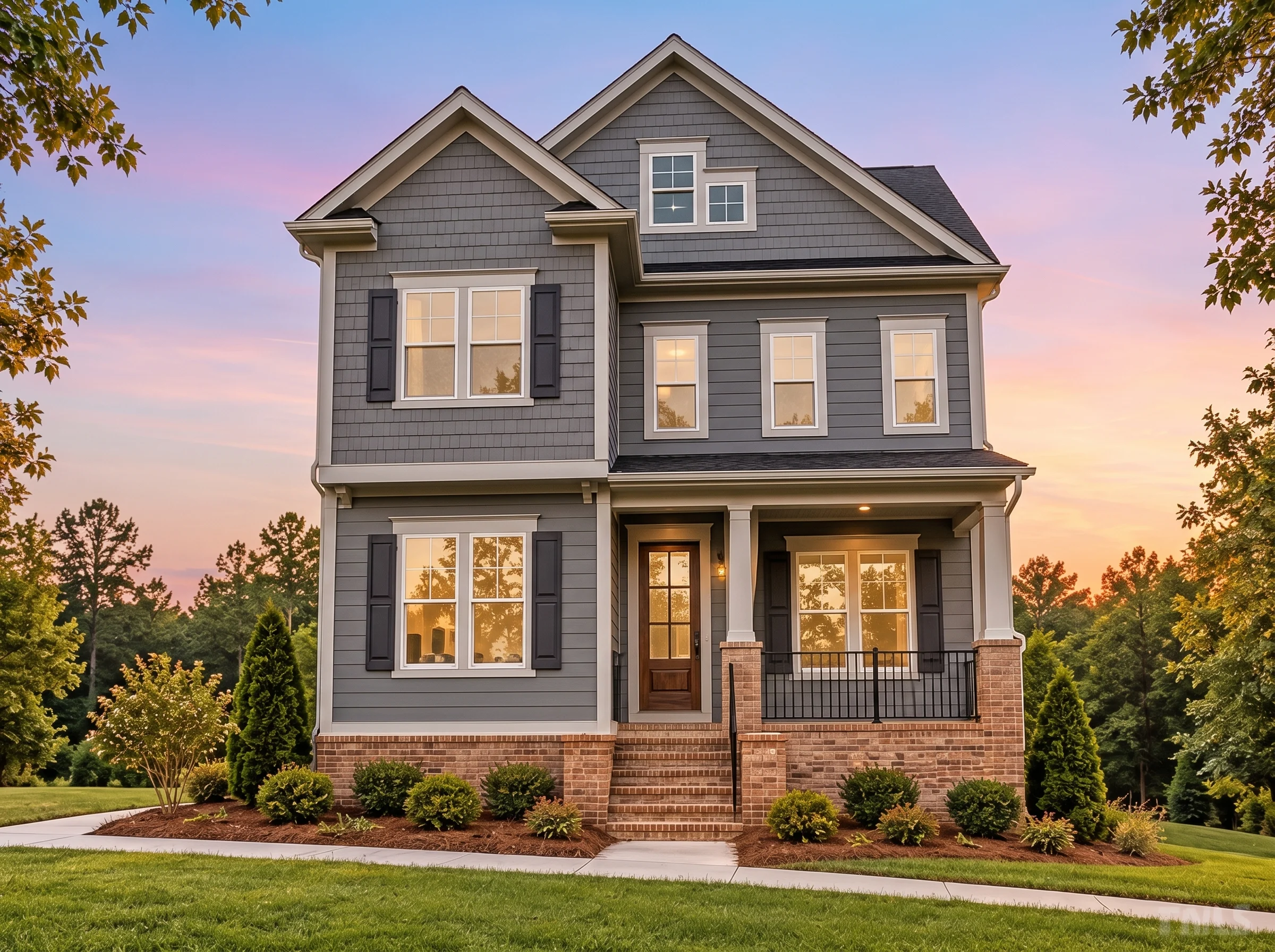 Plan  14-1478 – Ash Valley Cabin |  Coastal Traditional – 5-Bed, 4.5-Bath, 3,470 SF - Warm Charcoal, AI-generated exterior concept