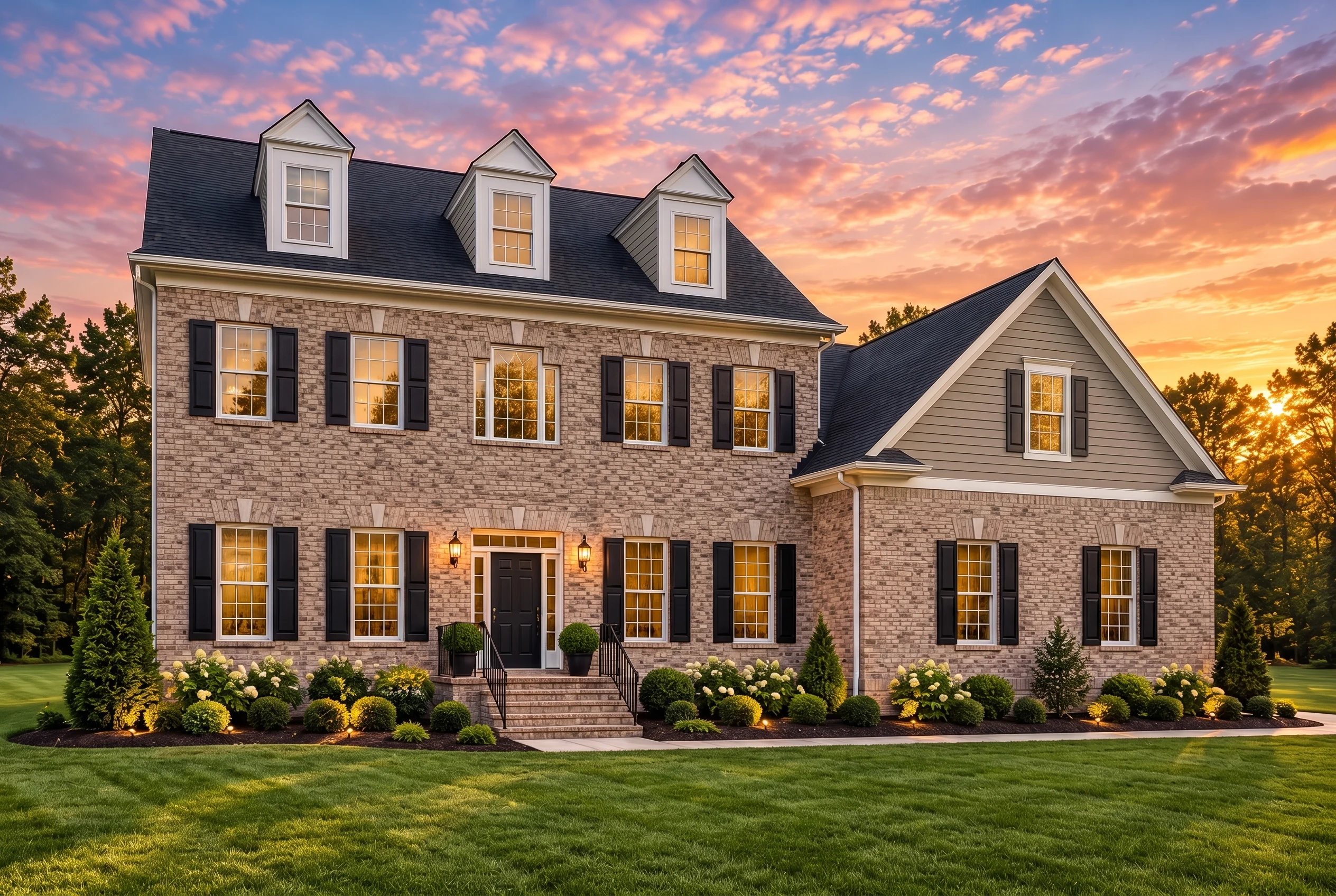 Plan  14-1491 – Birch Creek Estate |  Traditional Colonial – 4-Bed, 4-Bath, 3,863 SF - Natural Brick, AI-generated exterior concept