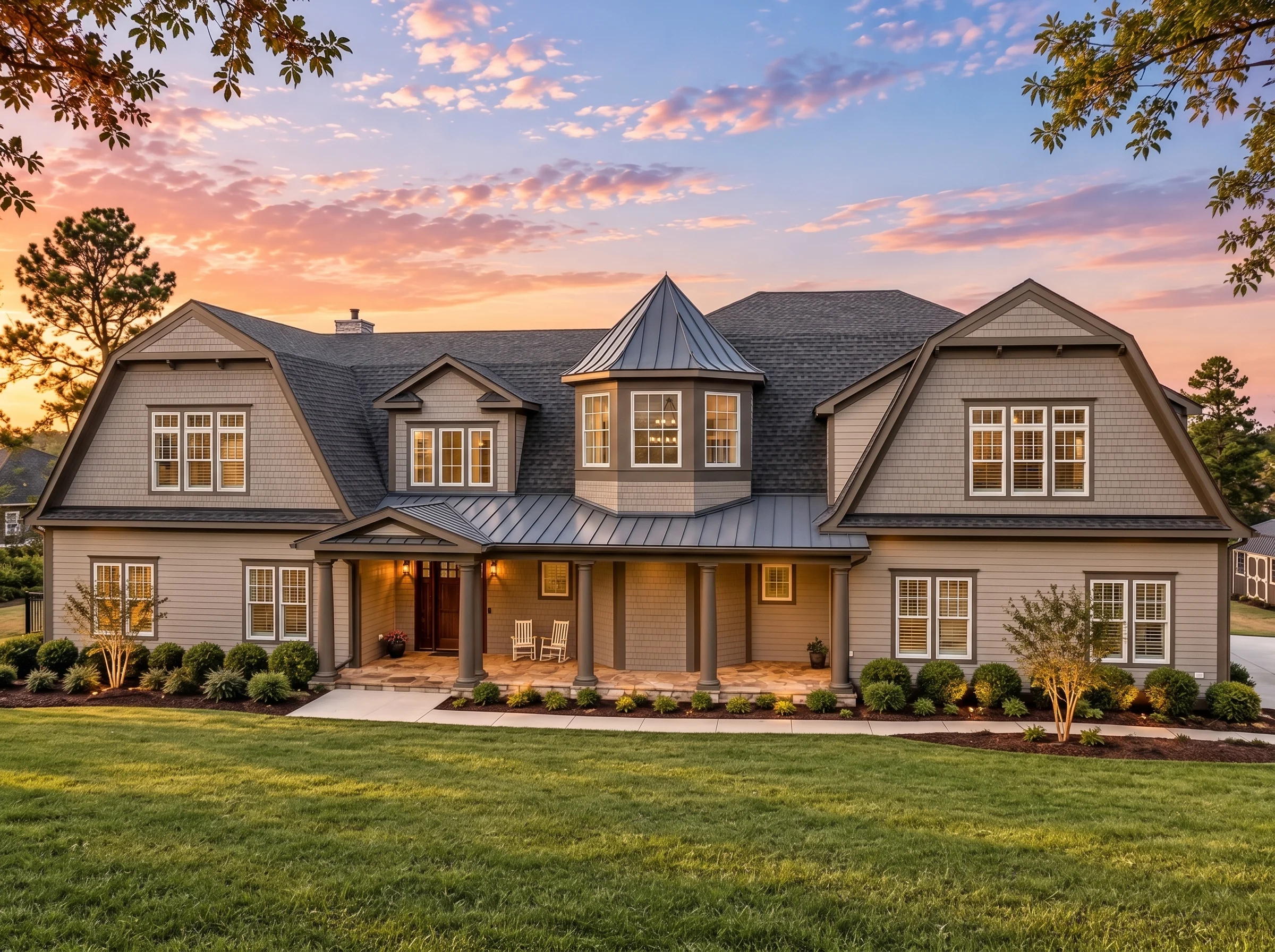 Plan  14-1489 – Aster Crest Residence  | Cape Cod – 6-Bed, 5.5-Bath, 5,507 SF - Mushroom Taupe, AI-generated exterior concept
