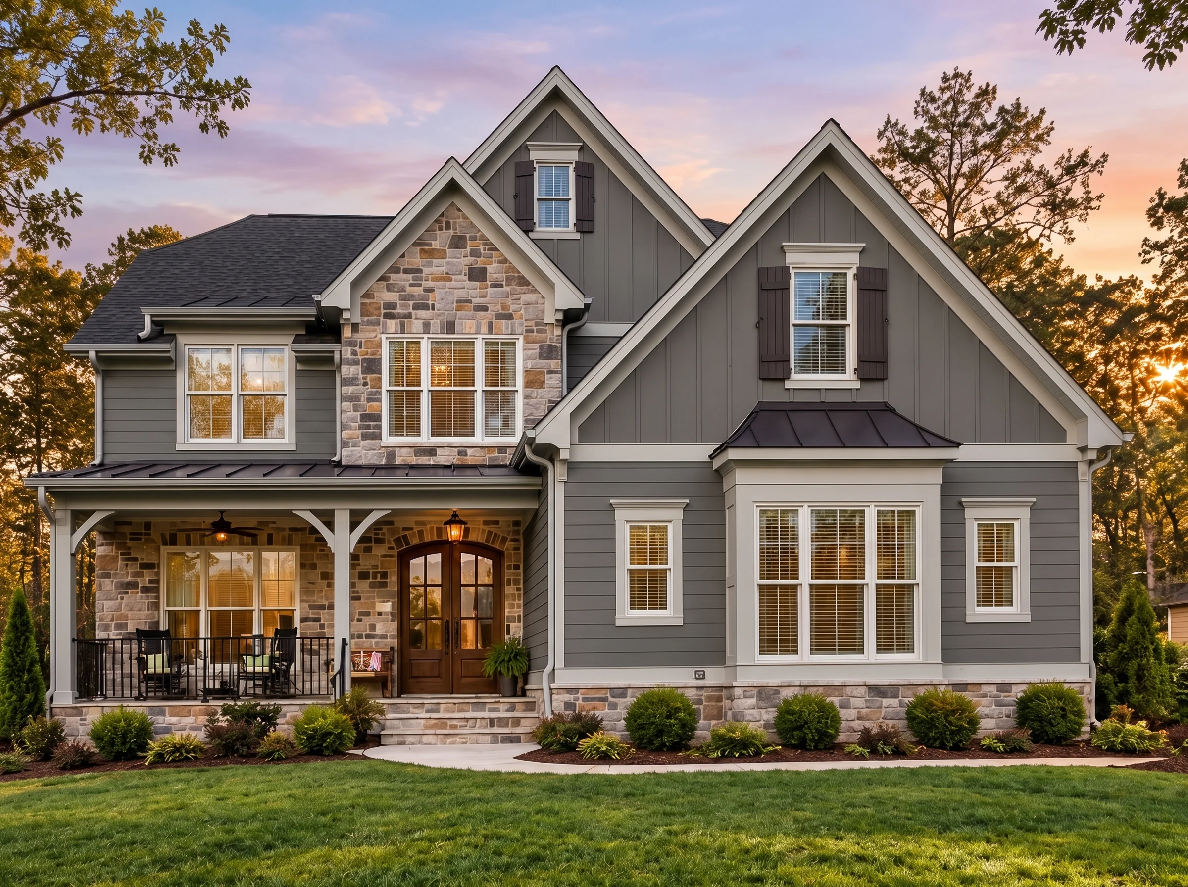 Plan  14-1461 – Maple Grove Manor |  New American – 5-Bed, 5-Bath, 4,314 SF - Warm Charcoal, AI-generated exterior concept