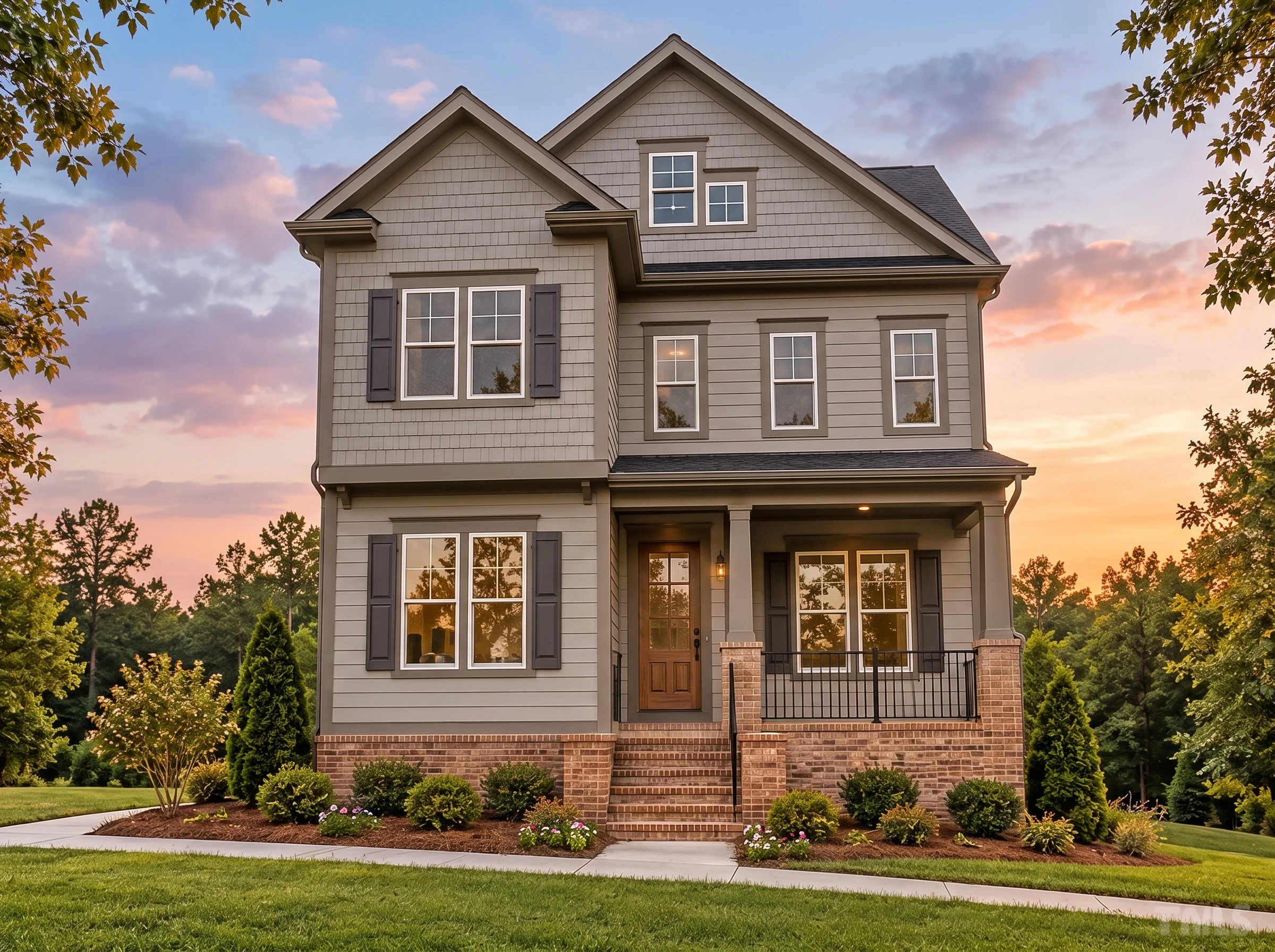 Plan  14-1478 – Ash Valley Cabin |  Coastal Traditional – 5-Bed, 4.5-Bath, 3,470 SF - Mushroom Taupe, AI-generated exterior concept