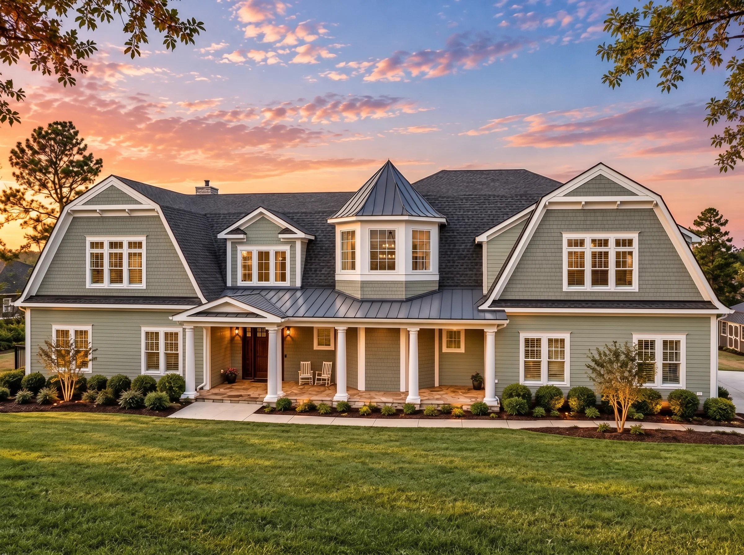 Plan  14-1489 – Aster Crest Residence  | Cape Cod – 6-Bed, 5.5-Bath, 5,507 SF - Muted Sage, AI-generated exterior concept