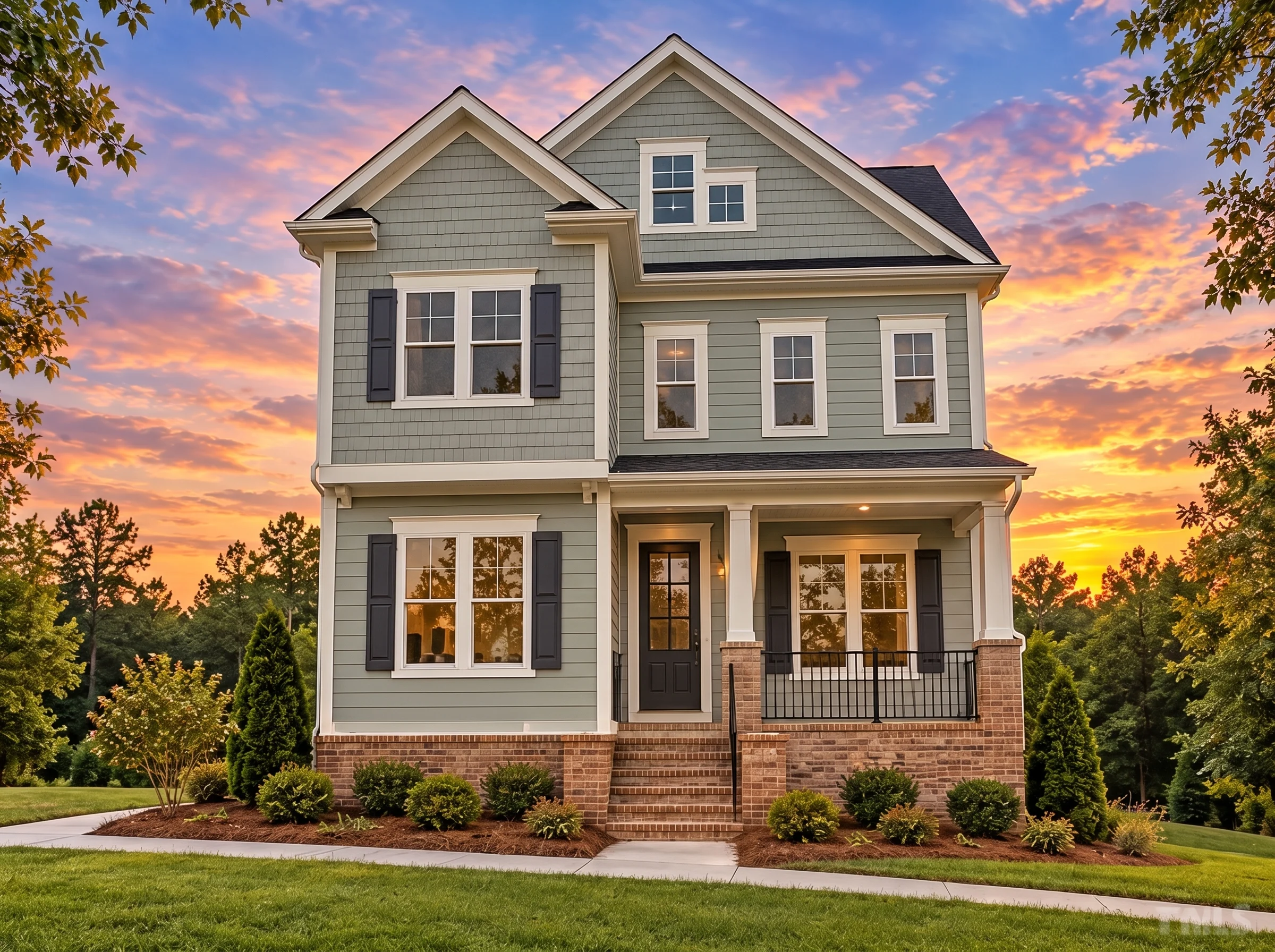 Plan  14-1478 – Ash Valley Cabin |  Coastal Traditional – 5-Bed, 4.5-Bath, 3,470 SF - Muted Sage, AI-generated exterior concept