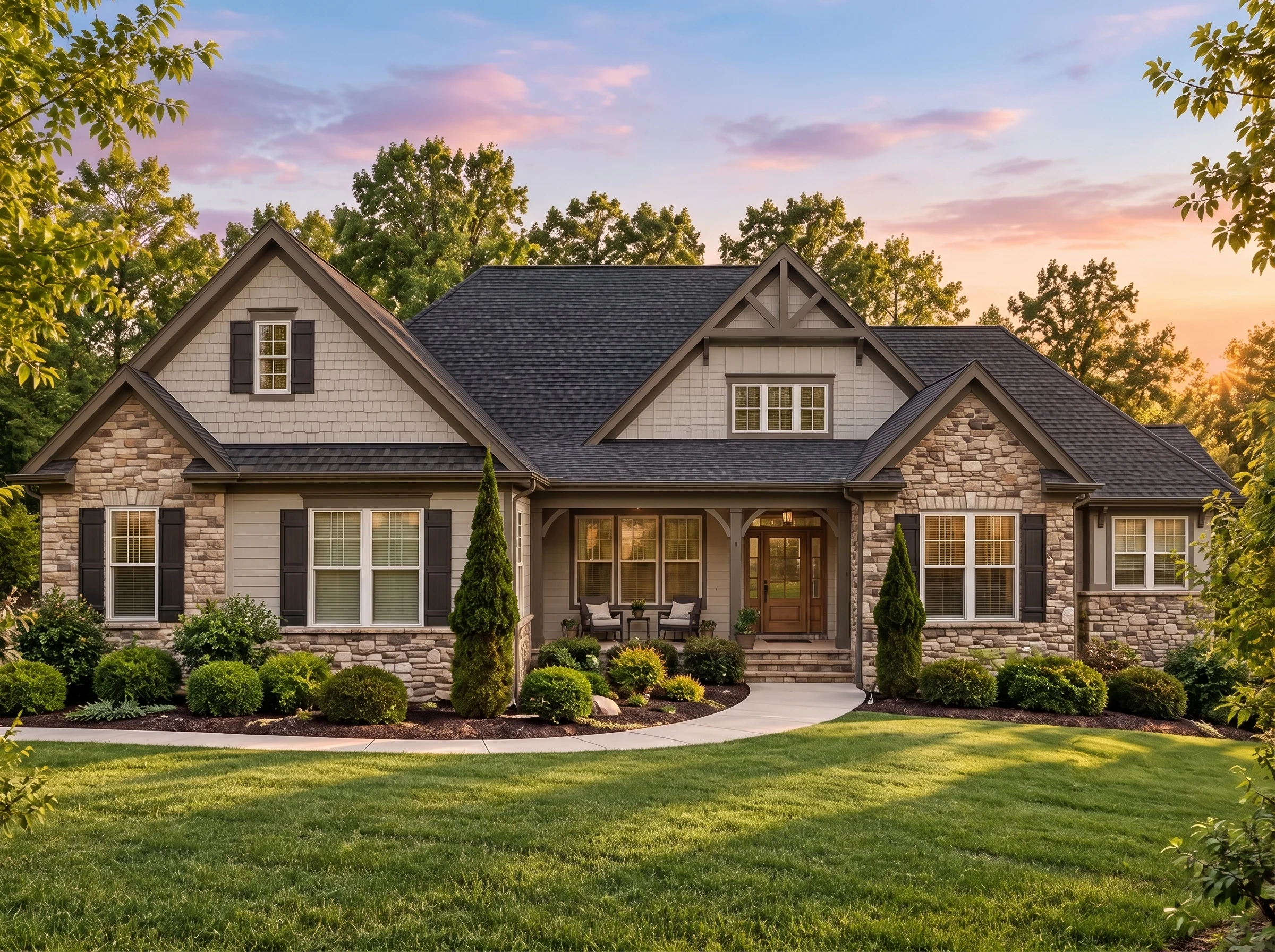 Plan  14-1467 – Aster Terrace Estate  | Traditional – 5-Bed, 4-Bath, 3,797 SF - Mushroom Taupe, AI-generated exterior concept