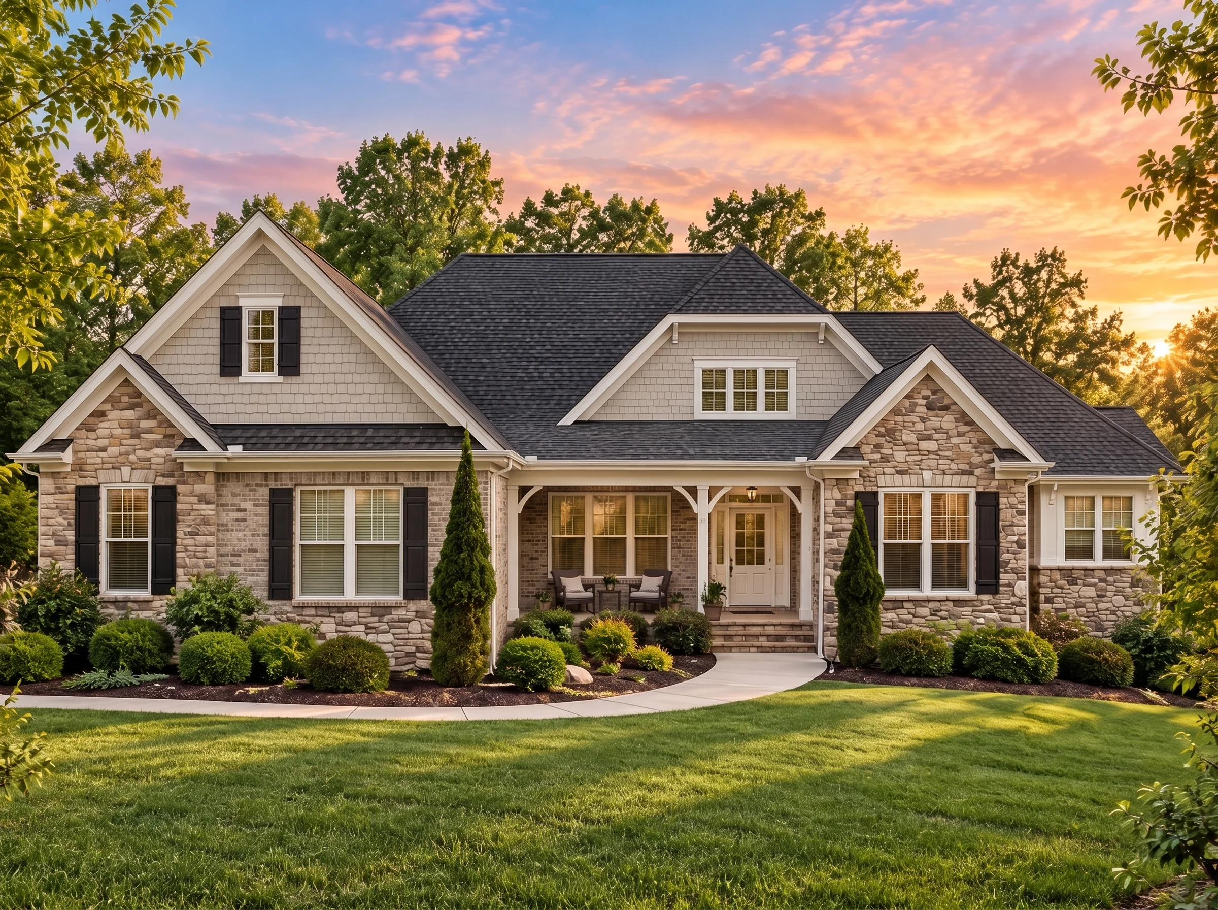 Plan  14-1467 – Aster Terrace Estate  | Traditional – 5-Bed, 4-Bath, 3,797 SF - Natural Brick, AI-generated exterior concept