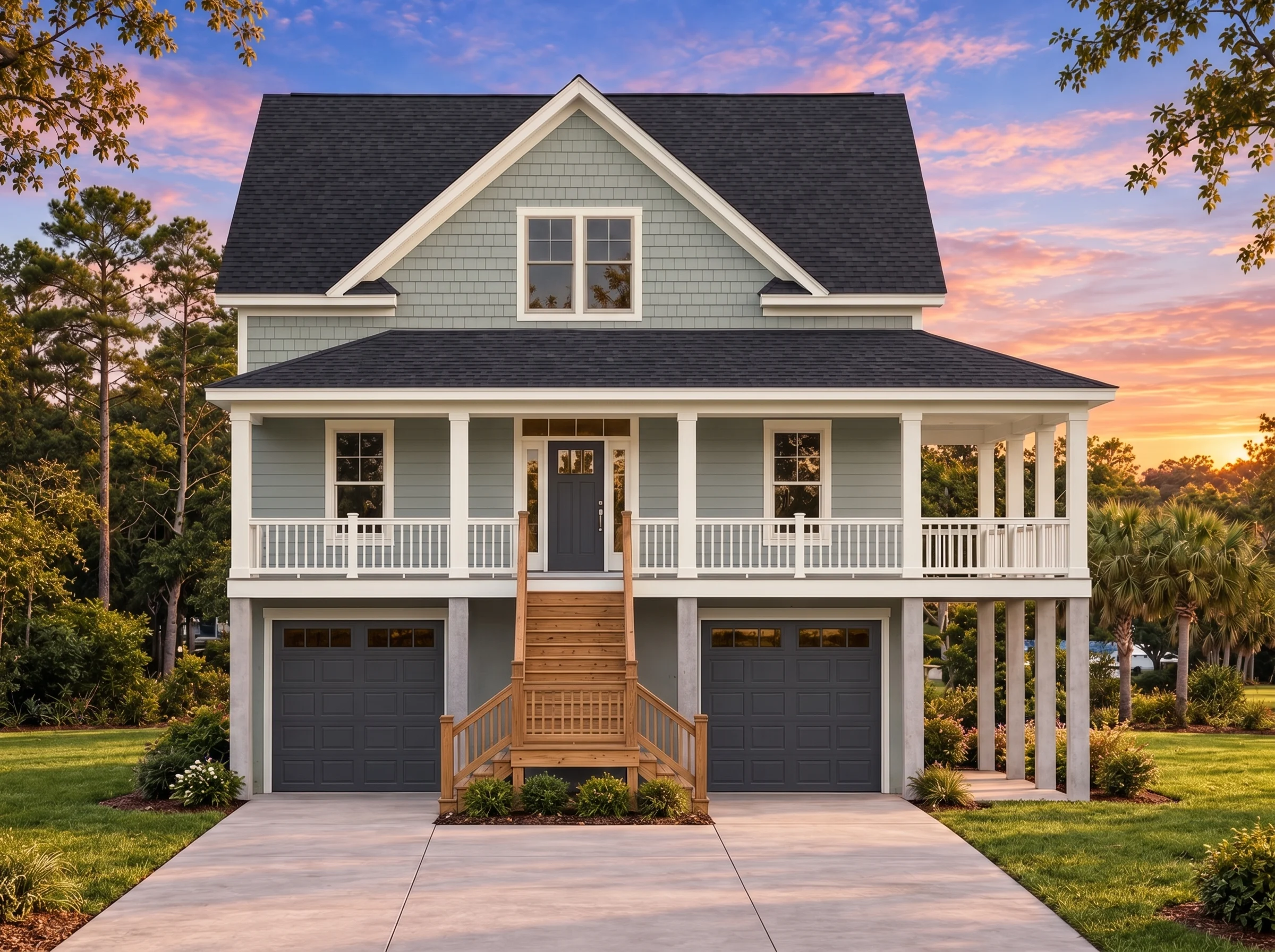 Plan  14-1462 – Aster Pointe Retreat  | Beach House - Muted Sage, AI-generated exterior concept