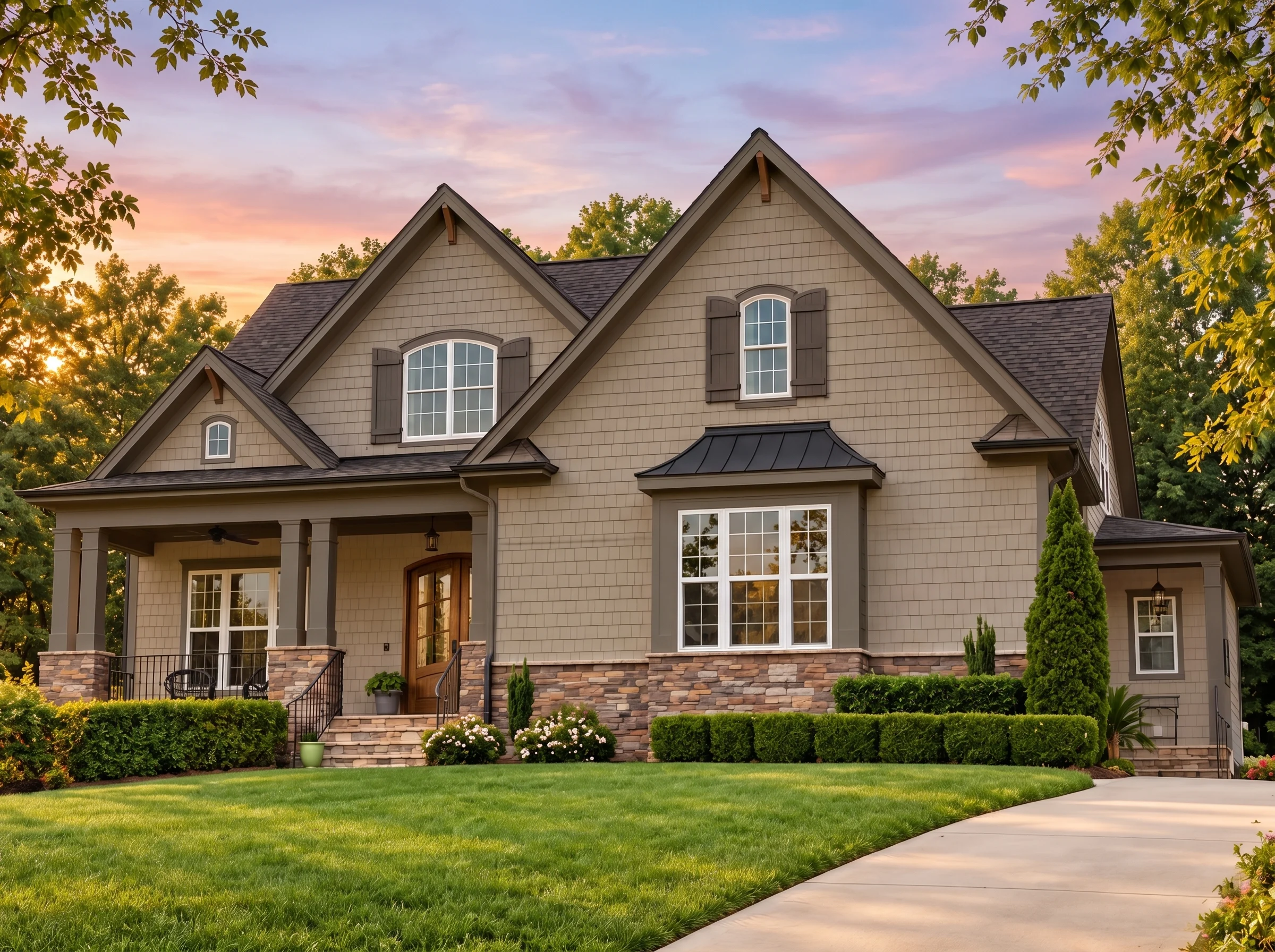 Plan  14-1459 – Tucson Villa | New  American – 3-Bed, 3.5-Bath, 3,299 SF - Mushroom Taupe, AI-generated exterior concept