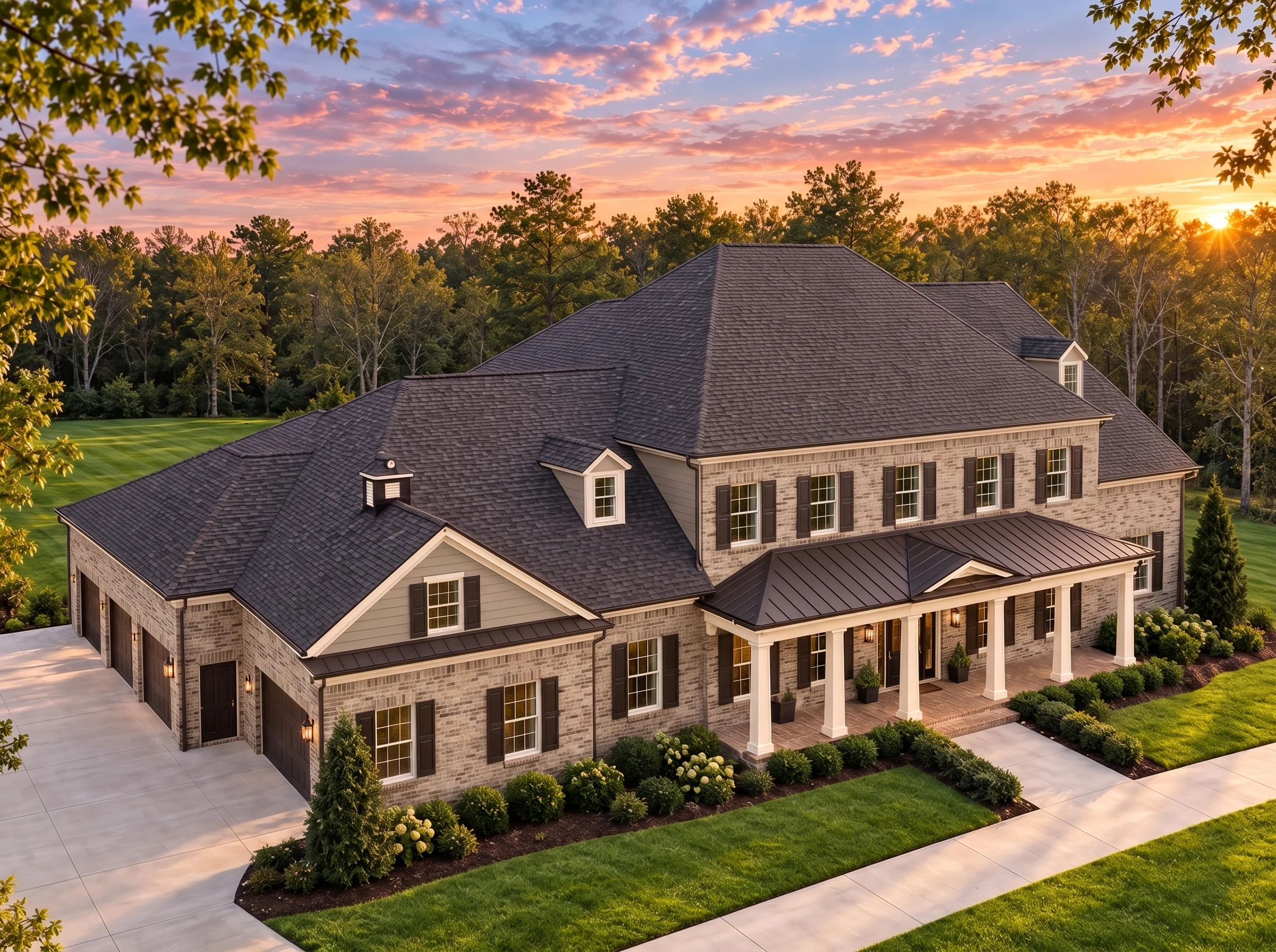 Plan  14-1455 – Oak Valley Homestead  | Neo-Colonial – 5-Bed, 5-Bath, 5,203 SF - Natural Brick, AI-generated exterior concept