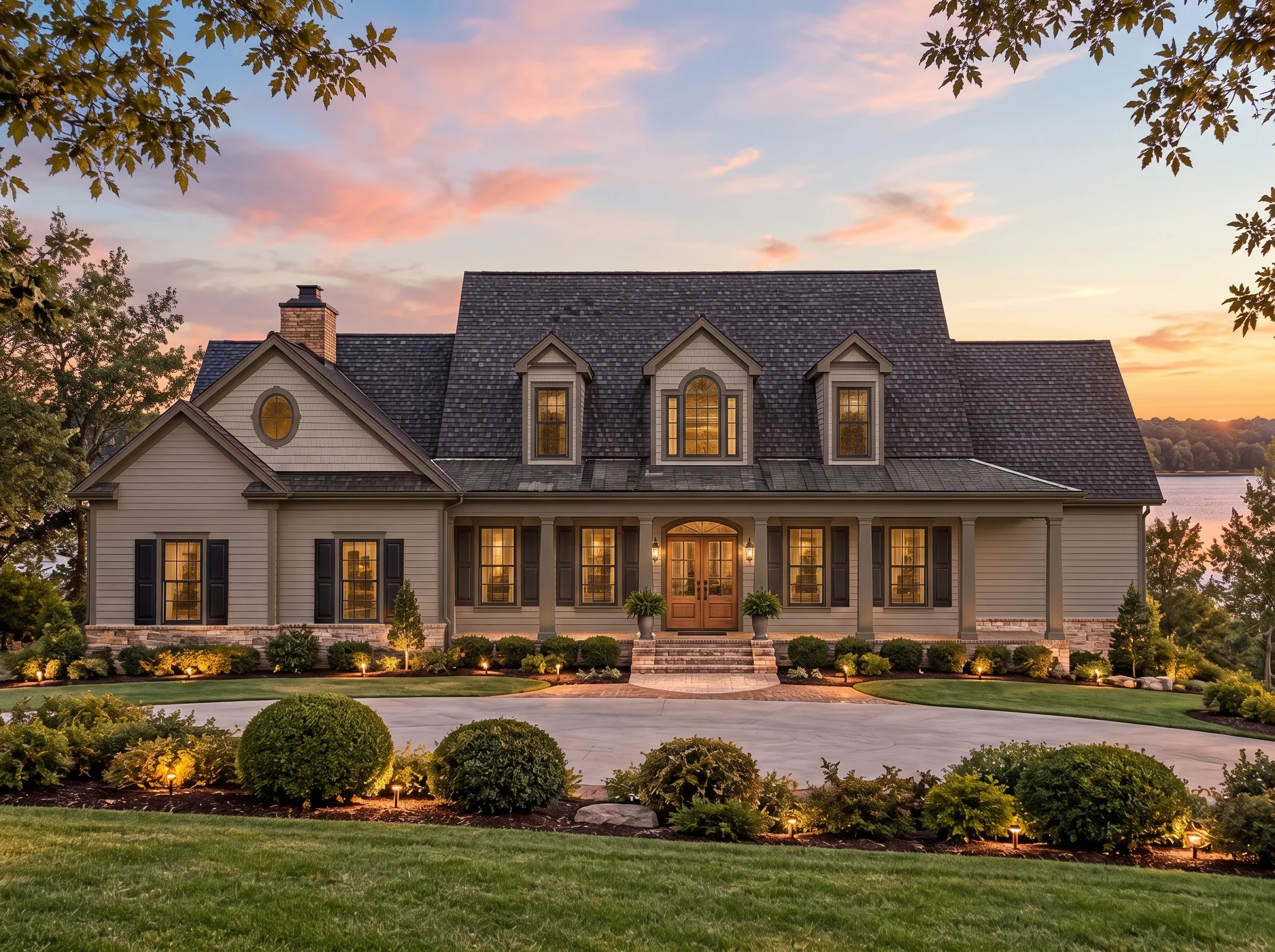Plan  14-1723 – Nabdean | Colonial –  3-Bed, 3.5-Bath, 3,558 SF - Mushroom Taupe, AI-generated exterior concept