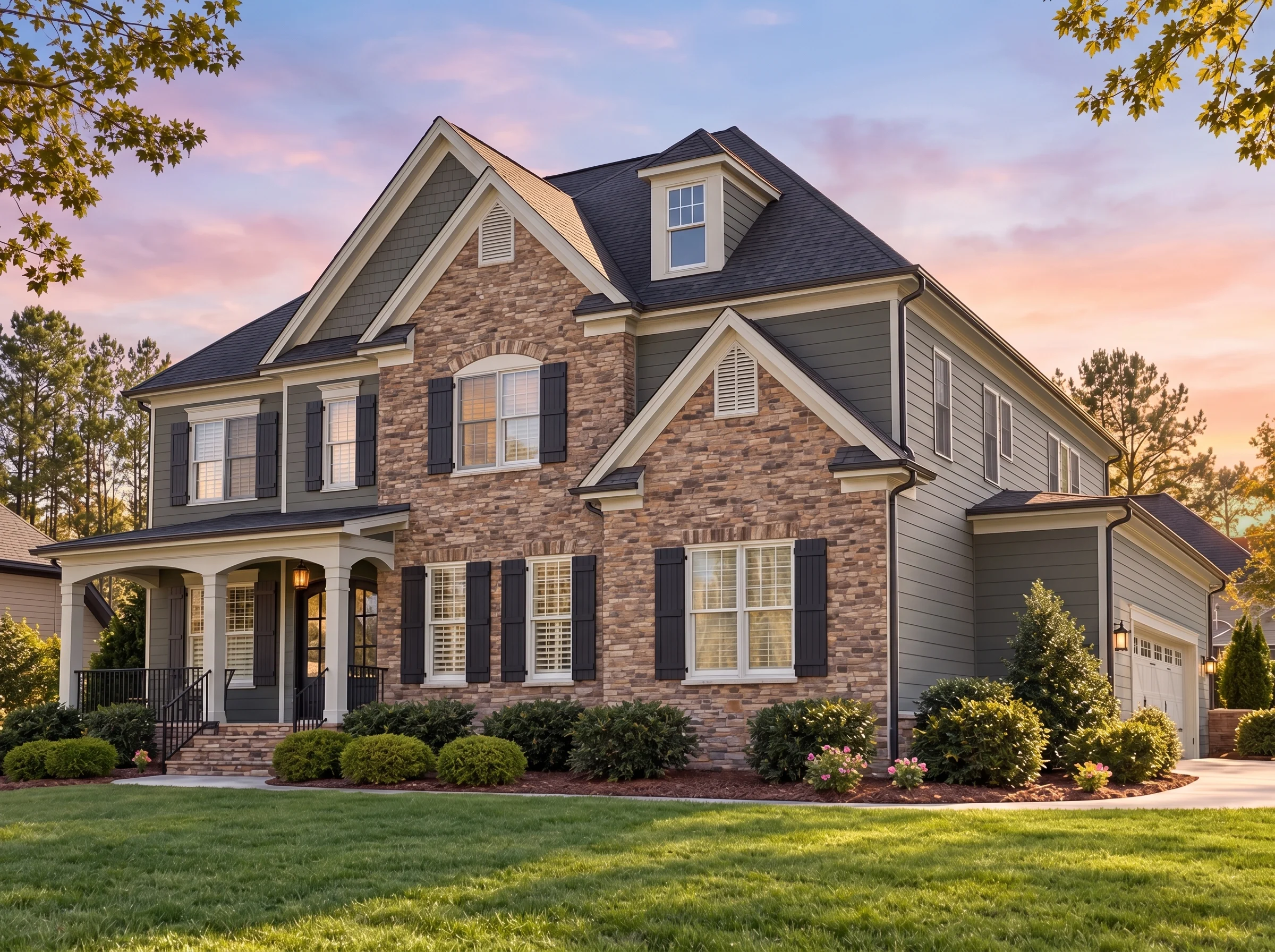 Plan  14-1605 – Hazel Point Manor |  Modern Traditional - Warm Charcoal, AI-generated exterior concept