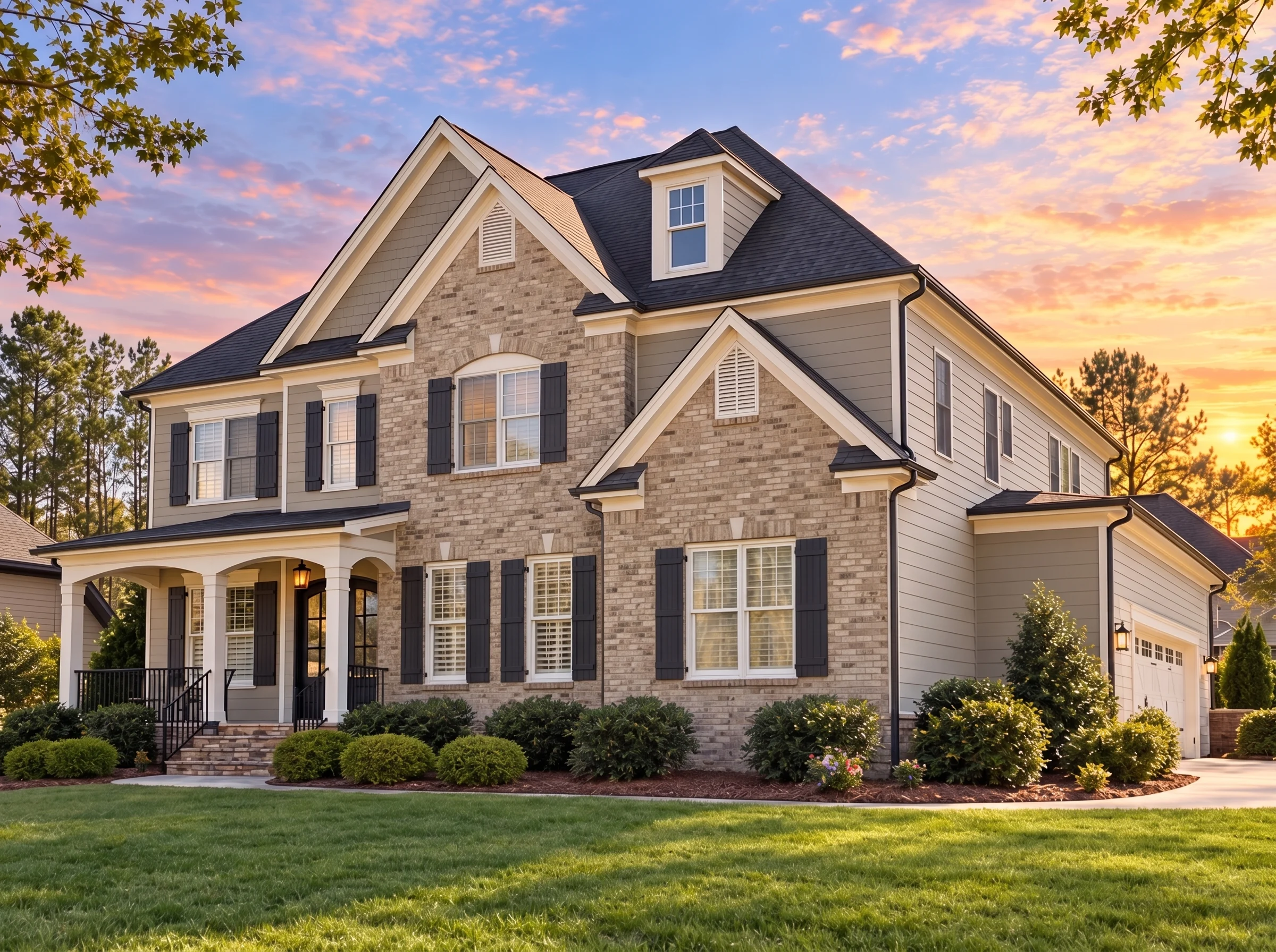 Plan  14-1605 – Hazel Point Manor |  Modern Traditional - Natural Brick, AI-generated exterior concept
