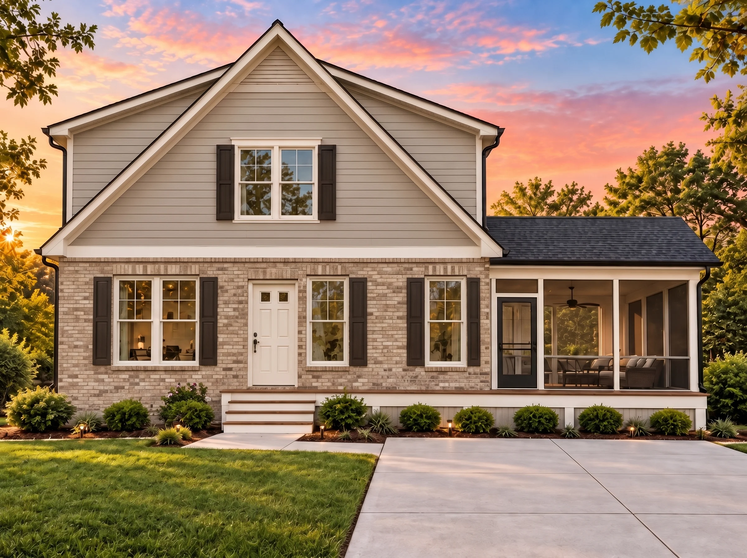 Plan  14-1621 – Aster Bend Hall |  Modern Farmhouse – 3-Bed, 2.5-Bath, 1,479 SF - Natural Brick, AI-generated exterior concept